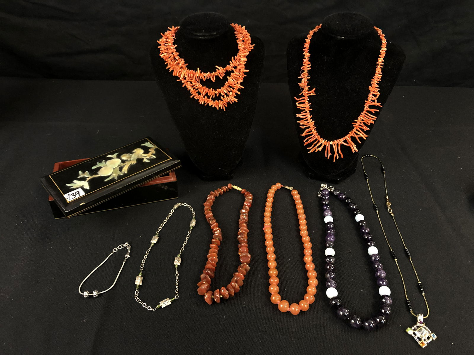 Mother of Pearl Inlaid Box Filled with Jewelry (1 of 6)