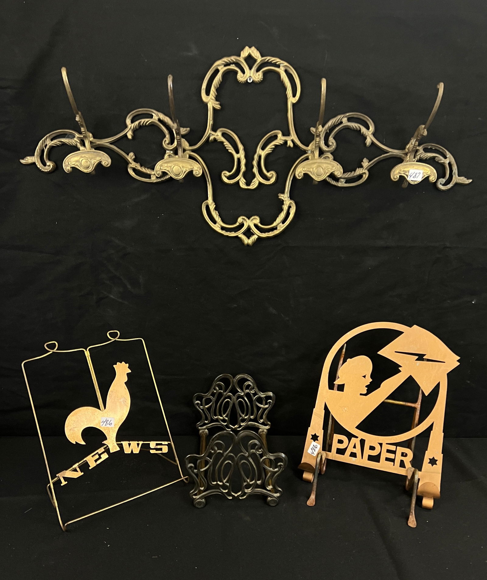 Two Art Deco Newspaper Holders & Wall-Hook Rack (1 of 10)