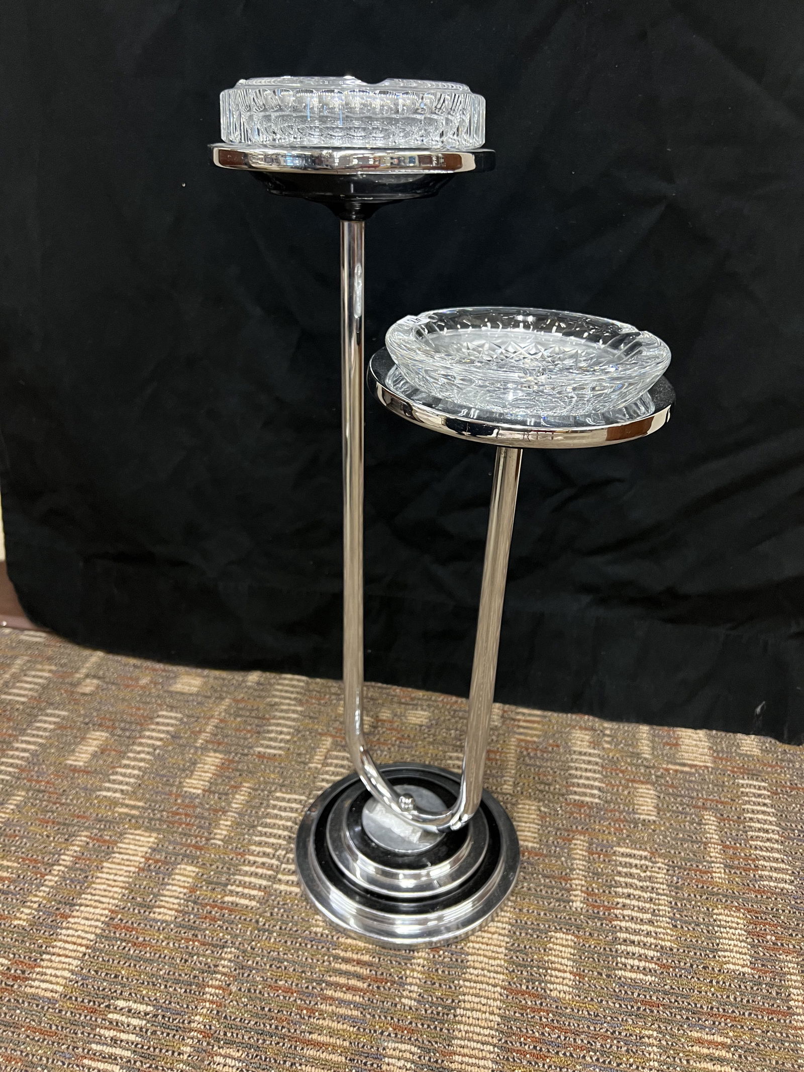Art Deco Ashtray Stand with Cut Crystal Inserts (1 of 6)