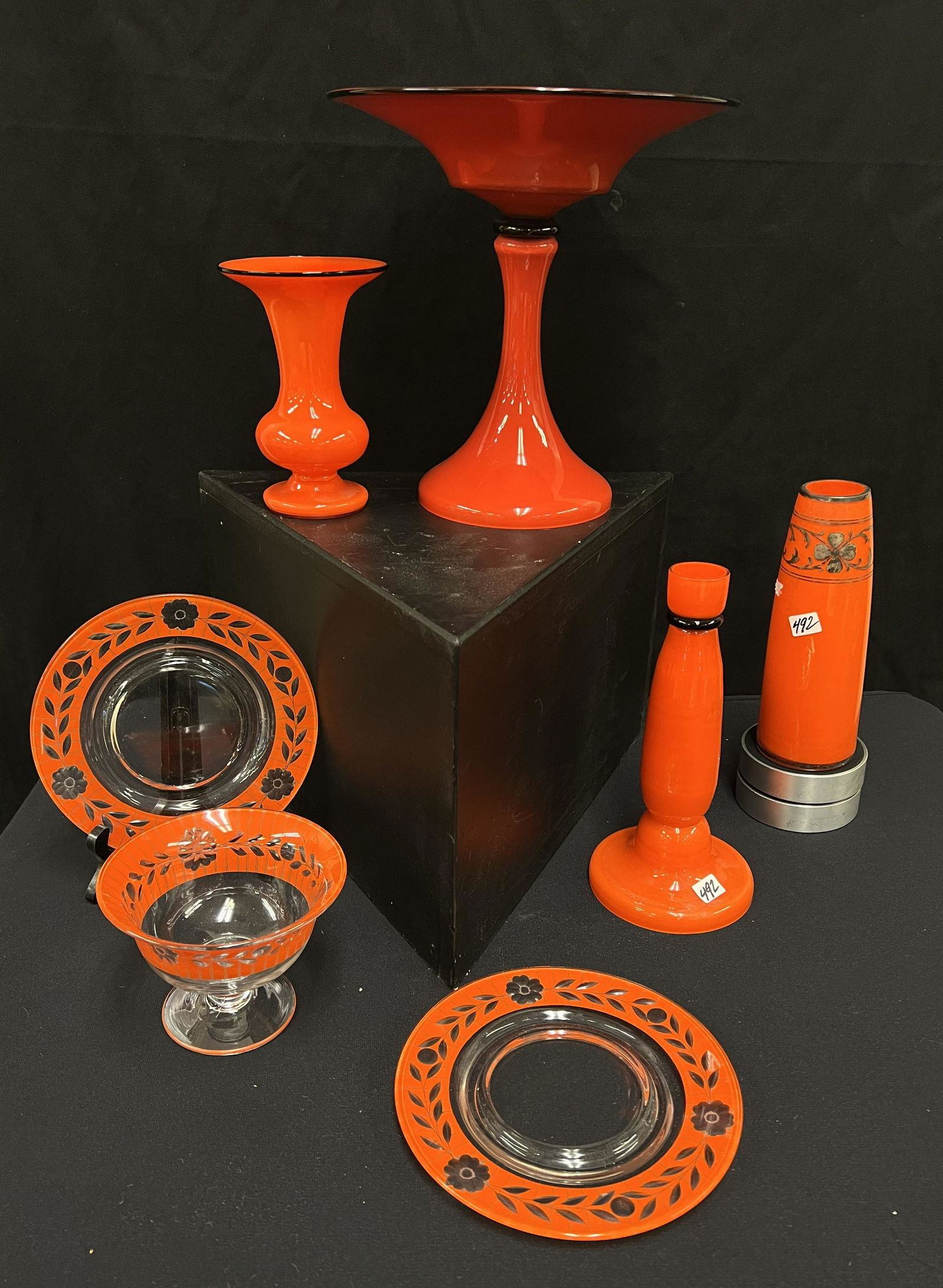 Czechoslovakian Large Compote and Other Art Glass (1 of 8)