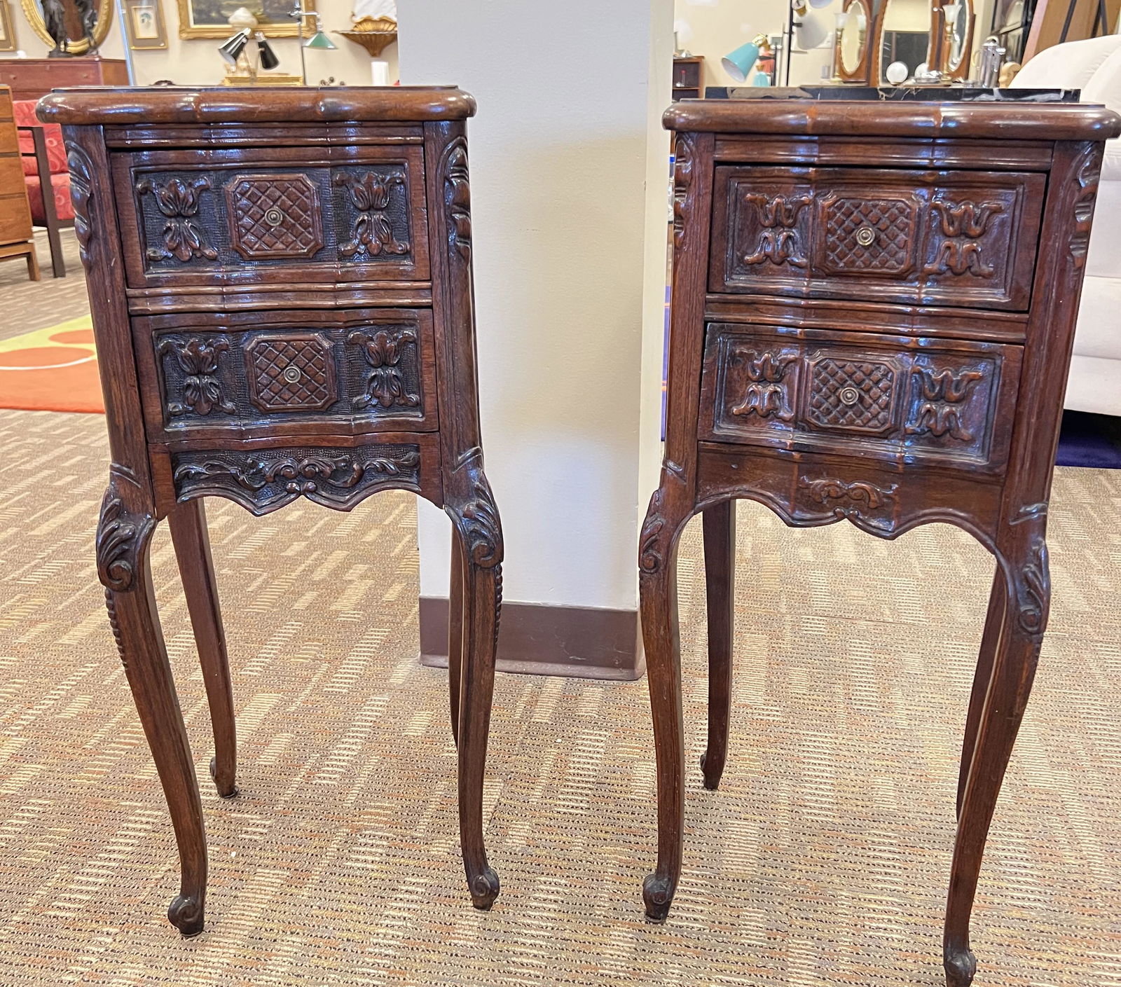 Floral Carved Marble Top Side Stands, Pair (1 of 8)