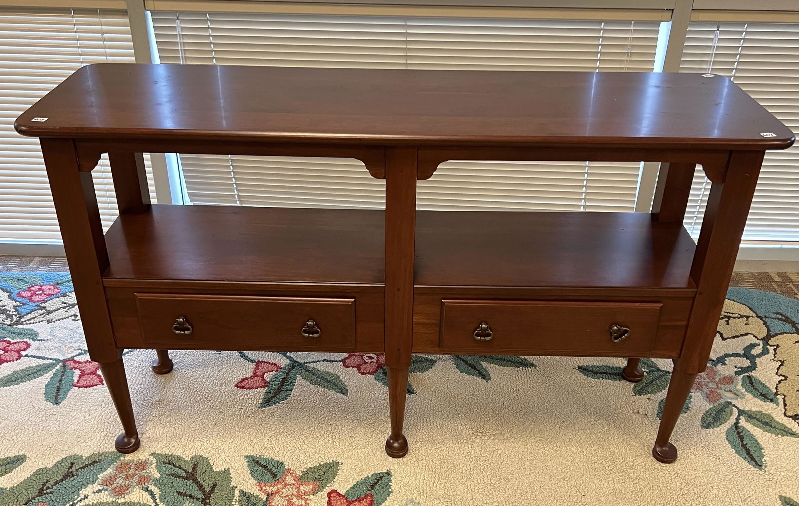 Queen Anne Cherry Double-Drawer Sofa Table (1 of 5)