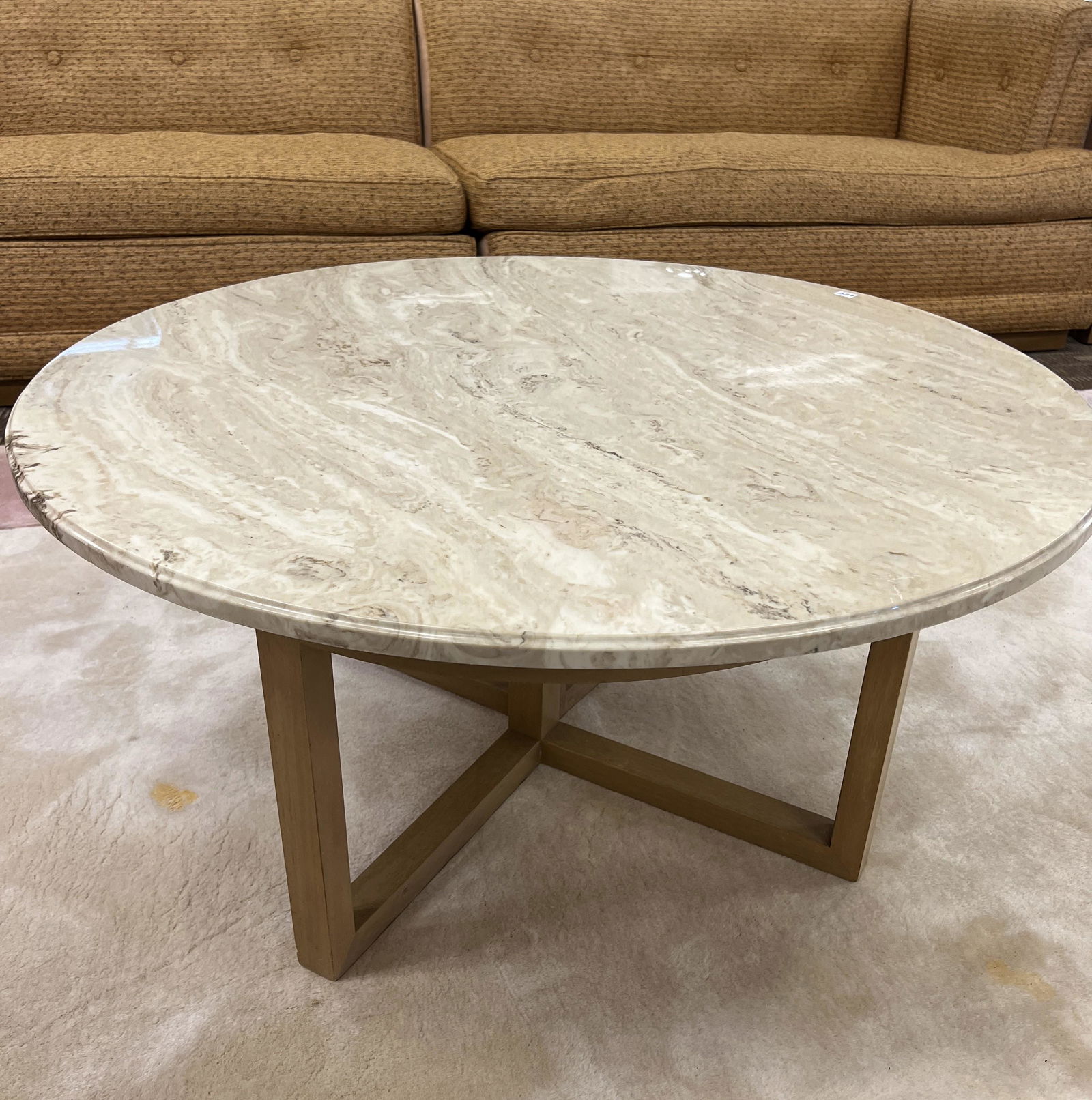 MCM Travertine Marble Topped Coffee Table (1 of 4)
