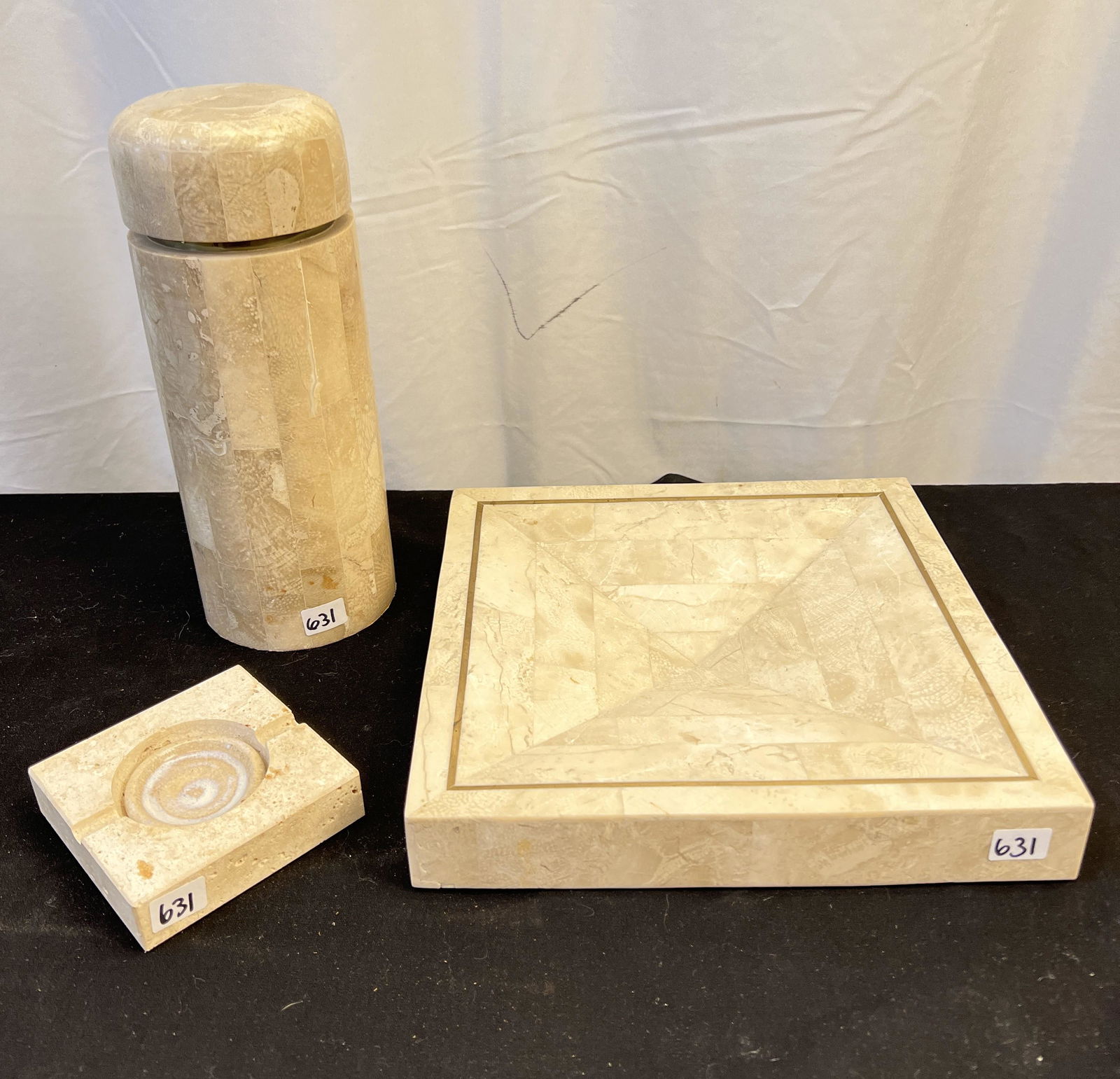 3 Pc MCM Marble Ashtray and Contanier set (1 of 9)