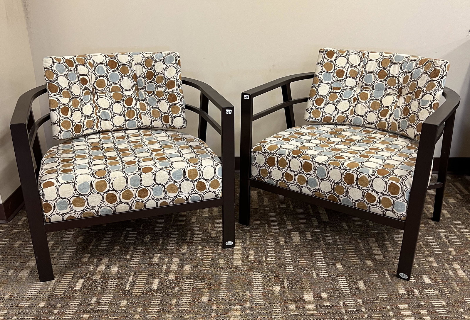 Pair of Modernist Gibo Creations Matching Armchairs: They each measure 30" tall X 31" across X 29" deep.