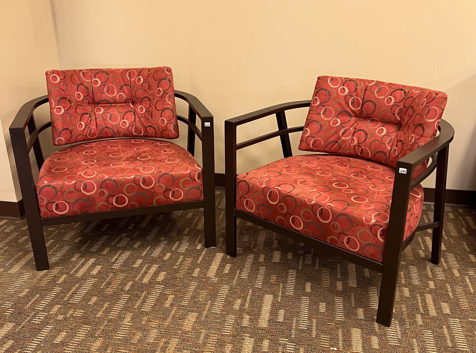 Pair of Modermnist Gibo Creations Matching Armchairs: They each measure 30" tall X 31" across X 29" deep.