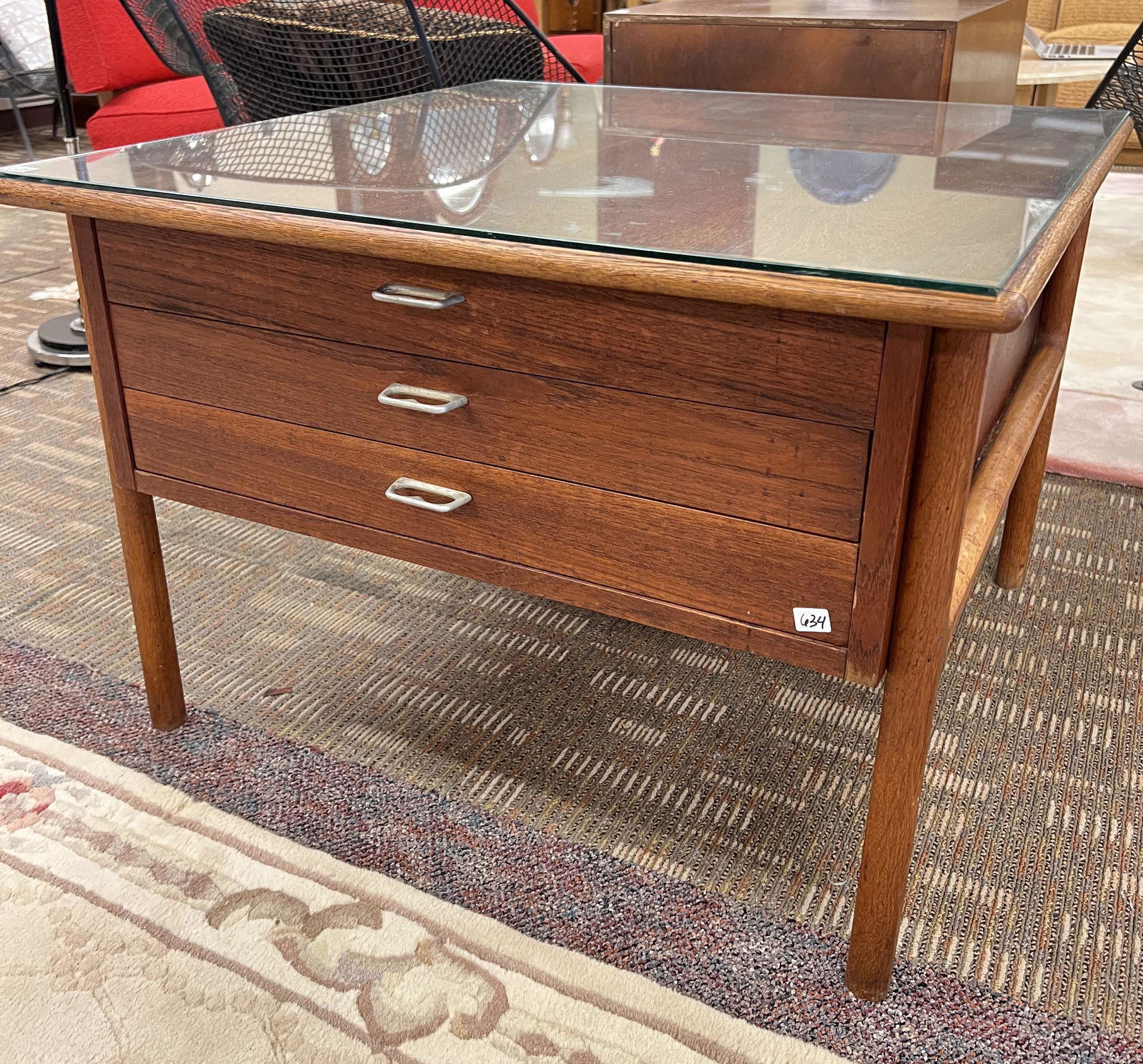 Mid Century 3 Drawer Walnut Occasional Table (1 of 9)