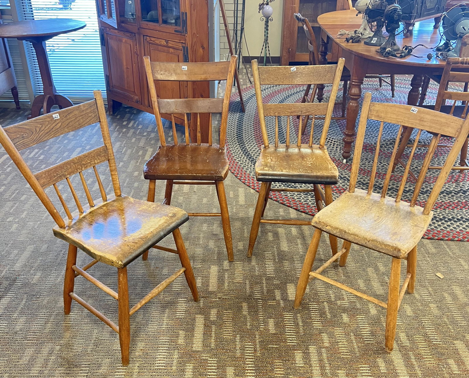 Four Plank-Seat Country Pine Side Chairs (1 of 5)