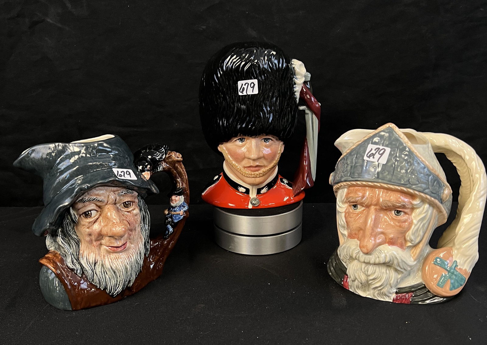 3 Toby Mugs: Rip Van Winkle, Guardsman, Dox Quixote (1 of 8)