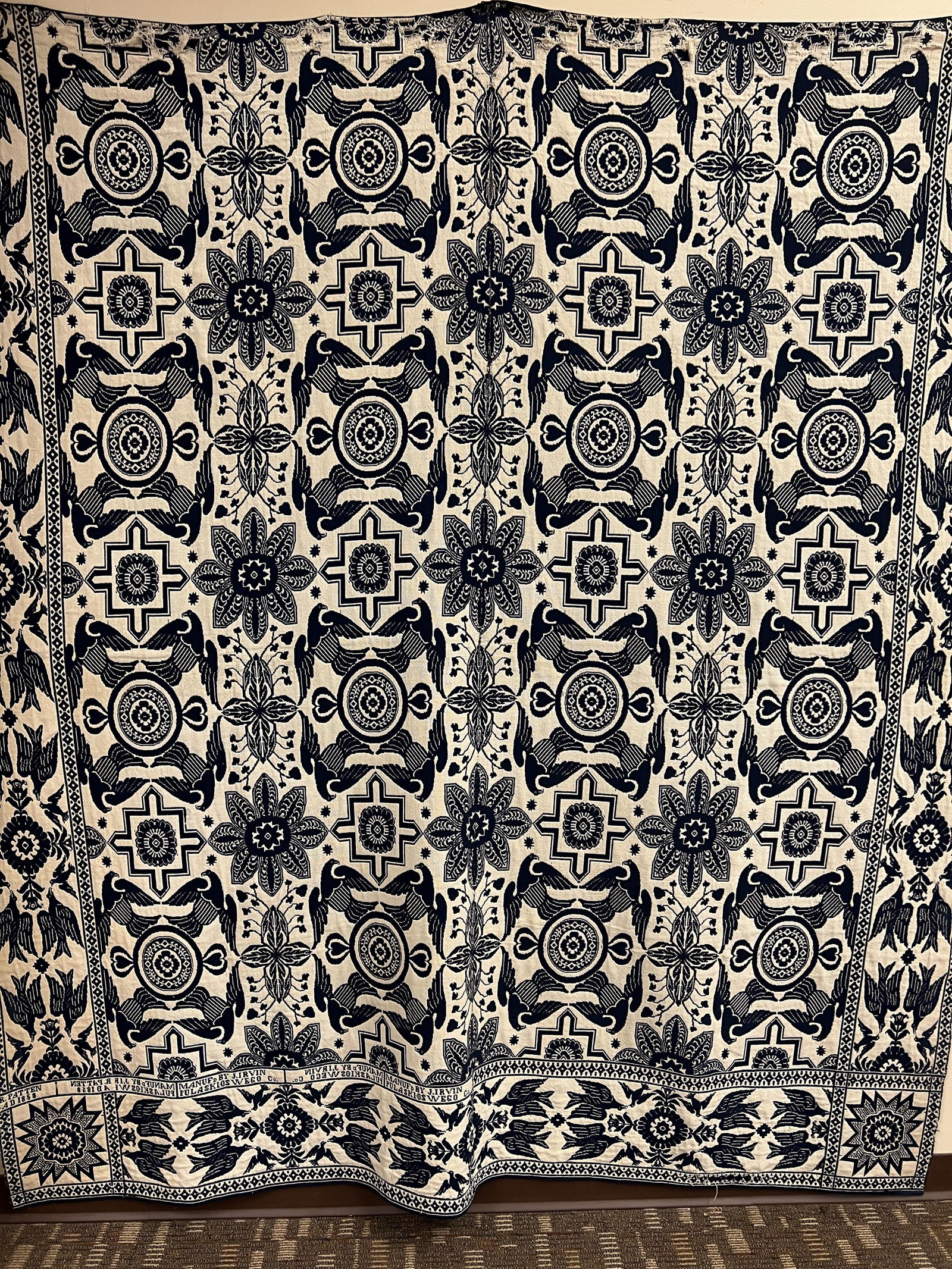 Blue and White J. Irvin Jacquard Coverlet C 1858 (1 of 10)