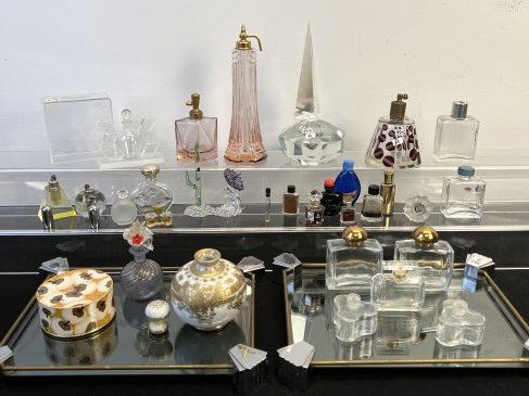 Huge Lot of Art Deco and Other Perfume Bottles on Dresser Trays (1 of 14)