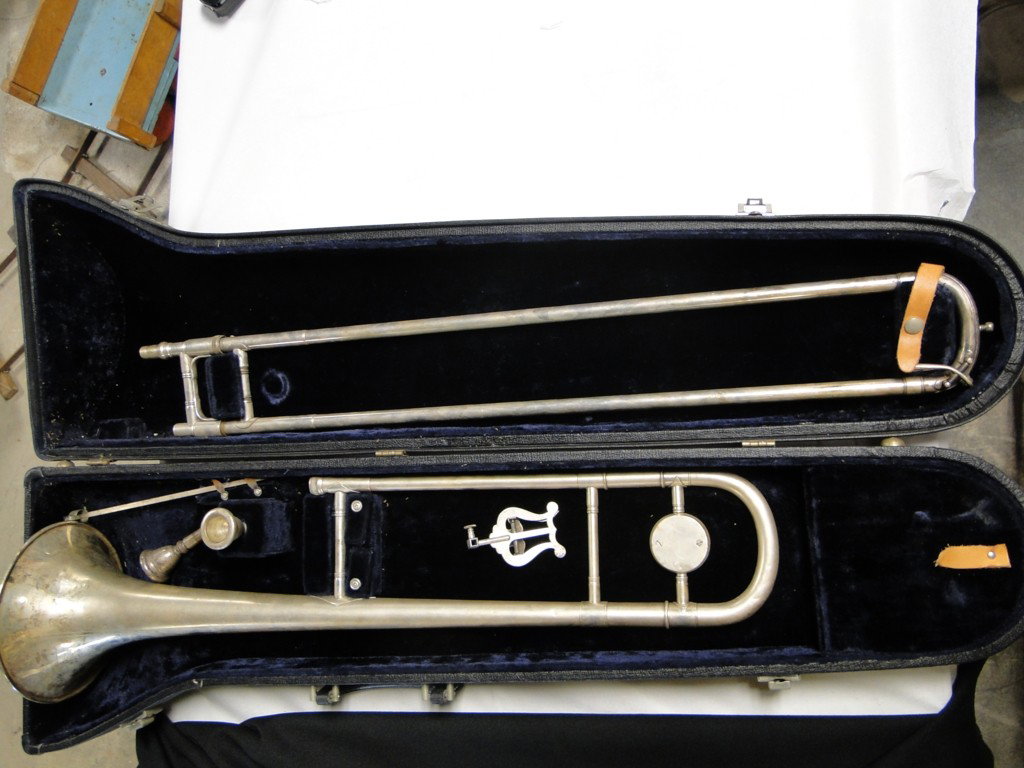 Turn of the Century silver plated trombone made in : Turn of the Century silver plated trombone made in Elkhart, IN in complete condition in original case