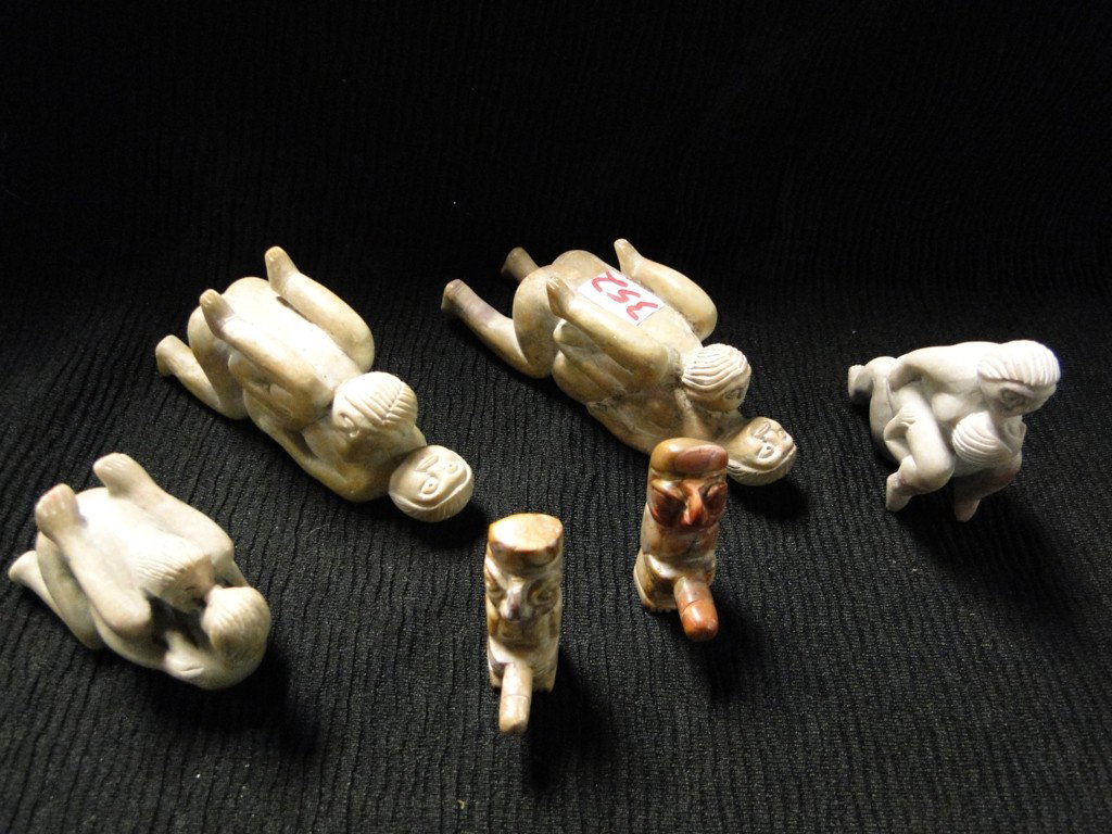 A group of six stone Mayan style erotica figurines: A group of six stone Mayan style erotica figurines