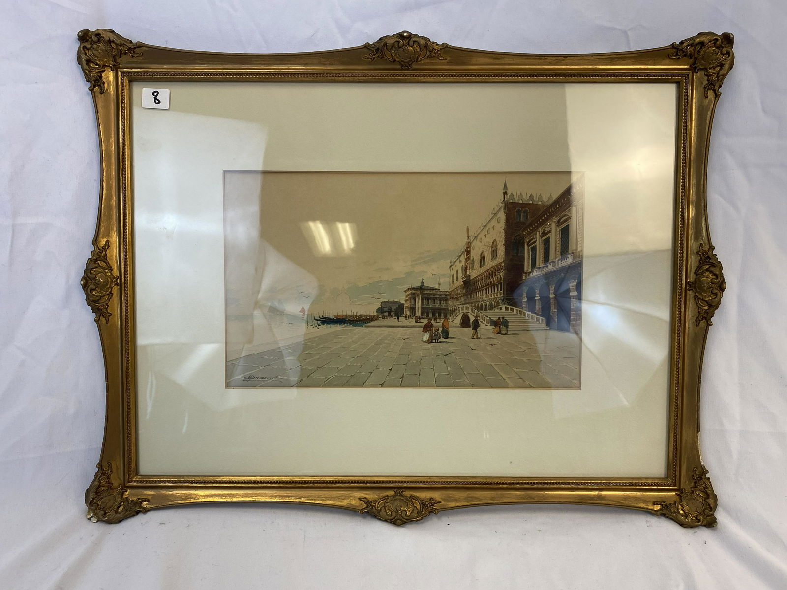 Watercolor Scene of Venetian Lagoon and Doges Palace (1 of 6)