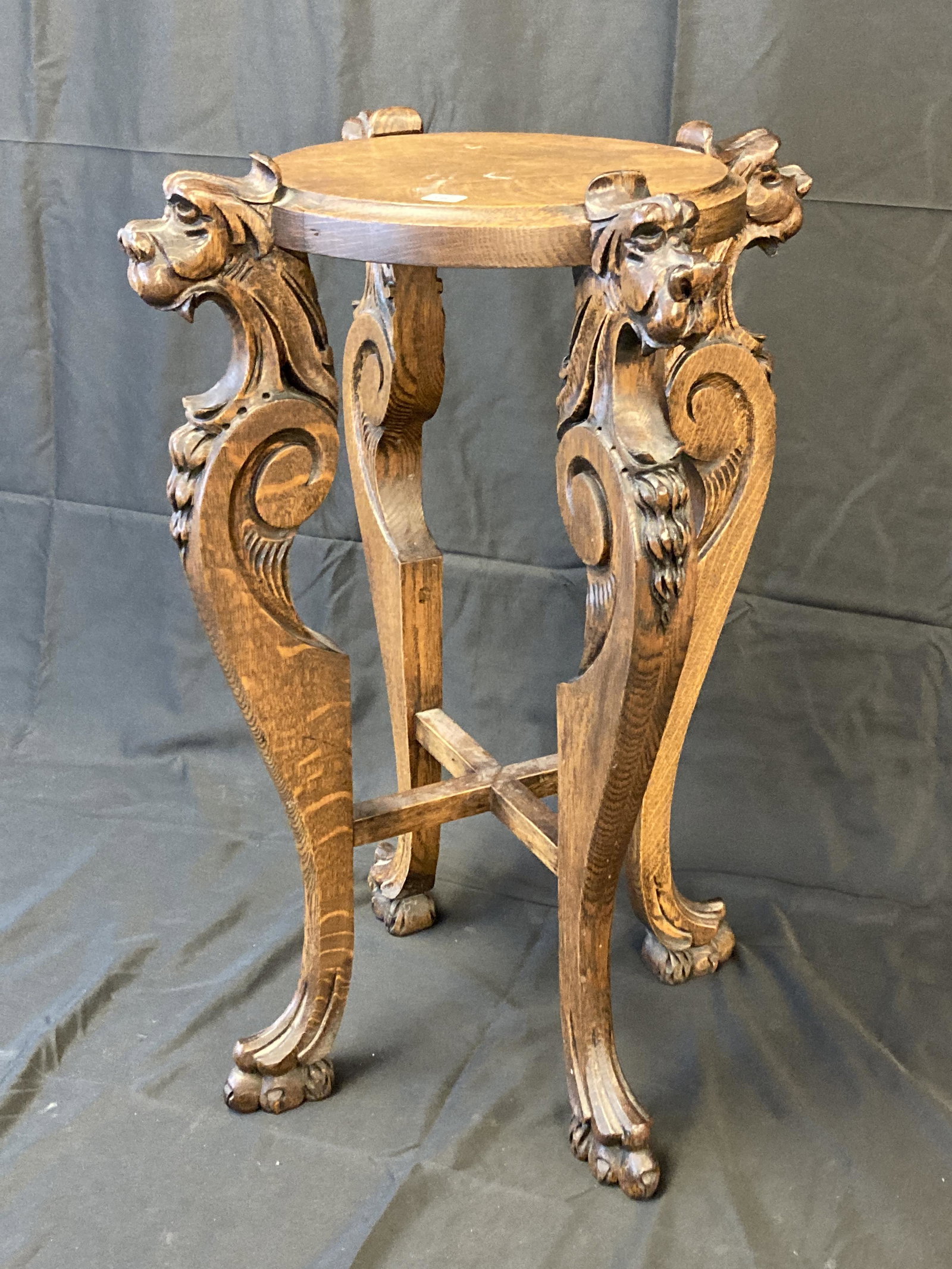 Oak Plant Stand w/ Carved Griffins (1 of 6)