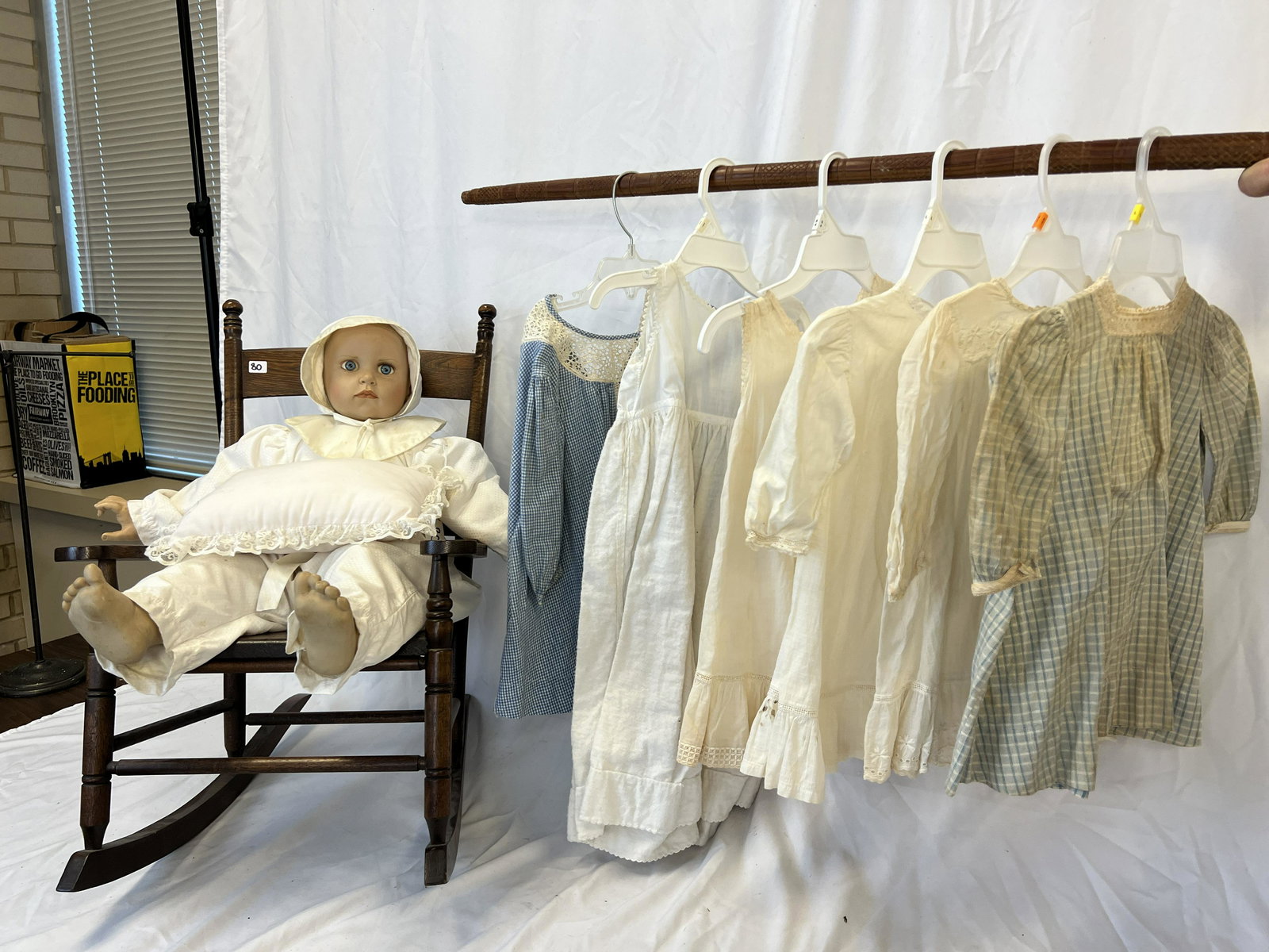 Antique Rocker, Doll and Vintage Clothes (1 of 4)