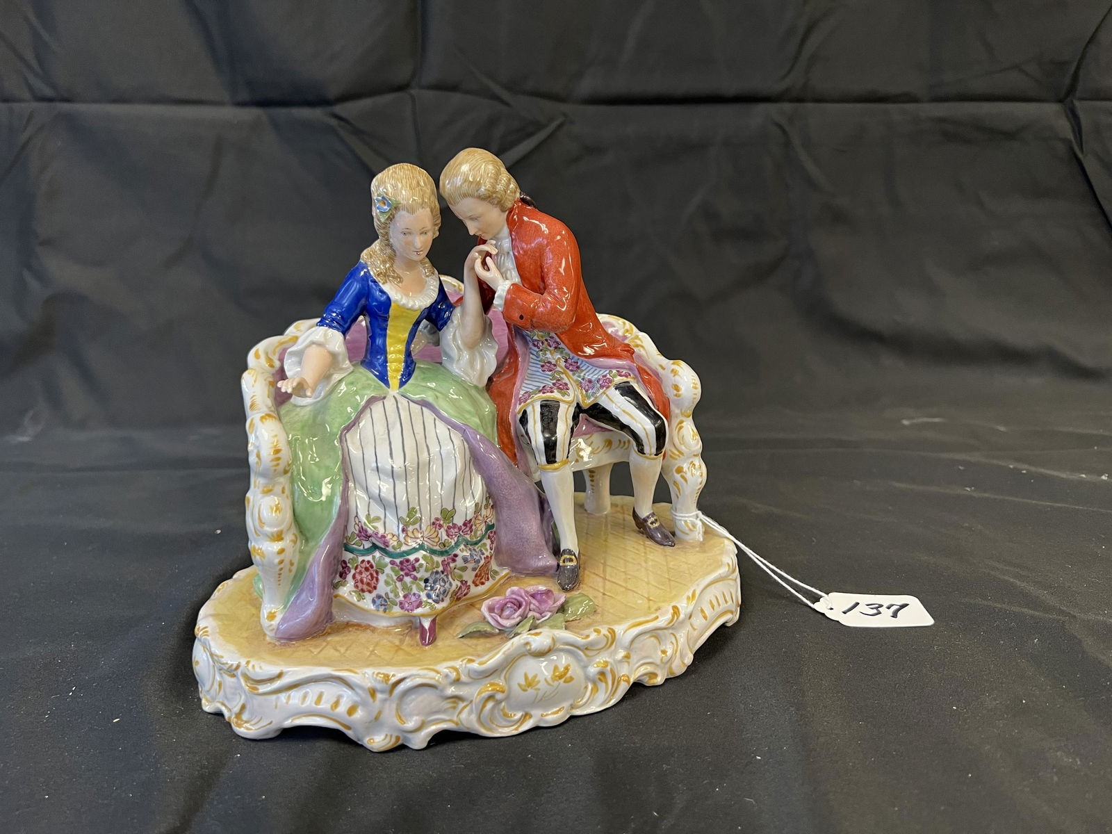 Signed Dresden Crown Mark Seated Young Lovers (1 of 8)