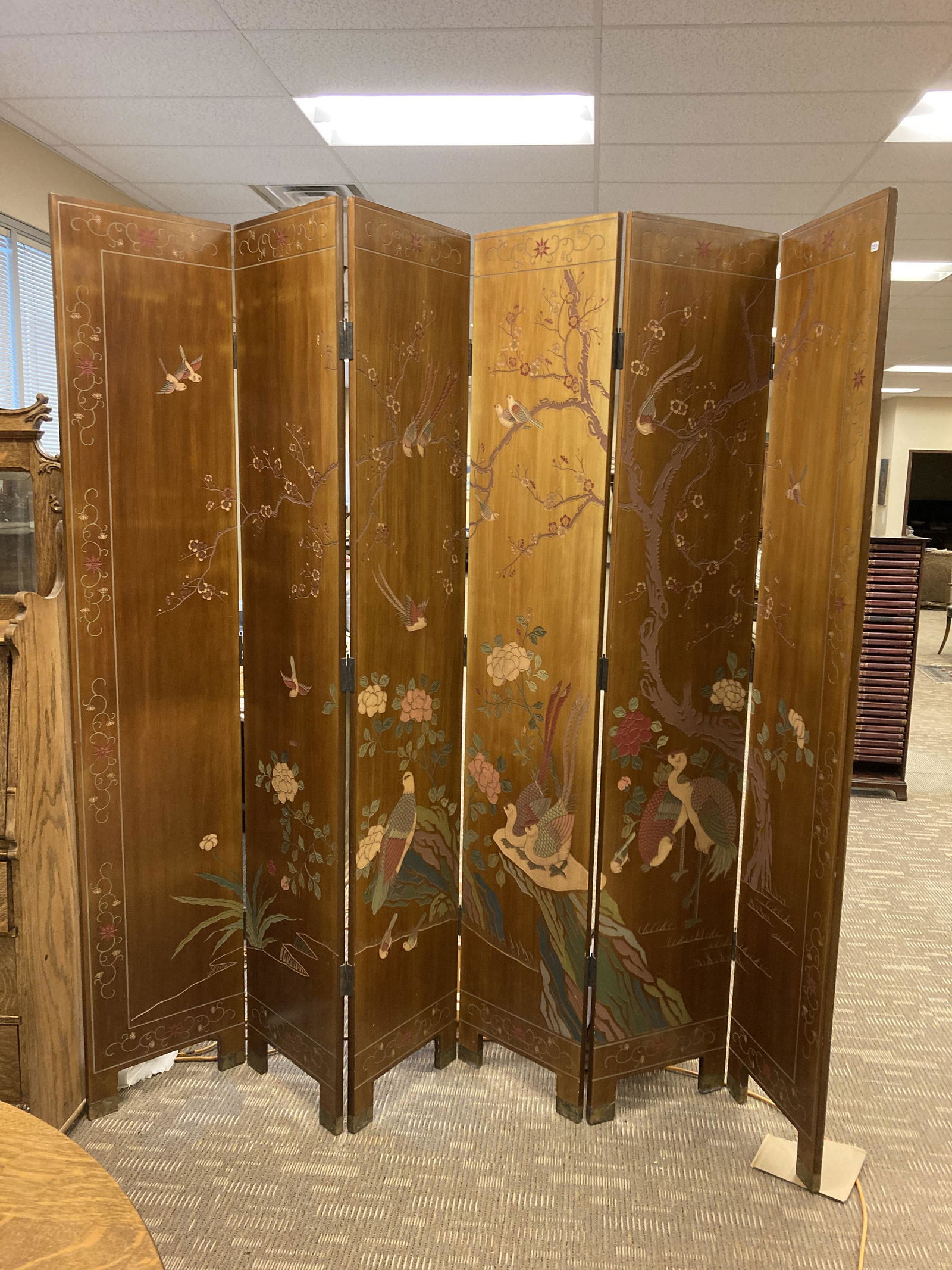 6-Panel Lacquered & Carved Oriental Screen (1 of 13)