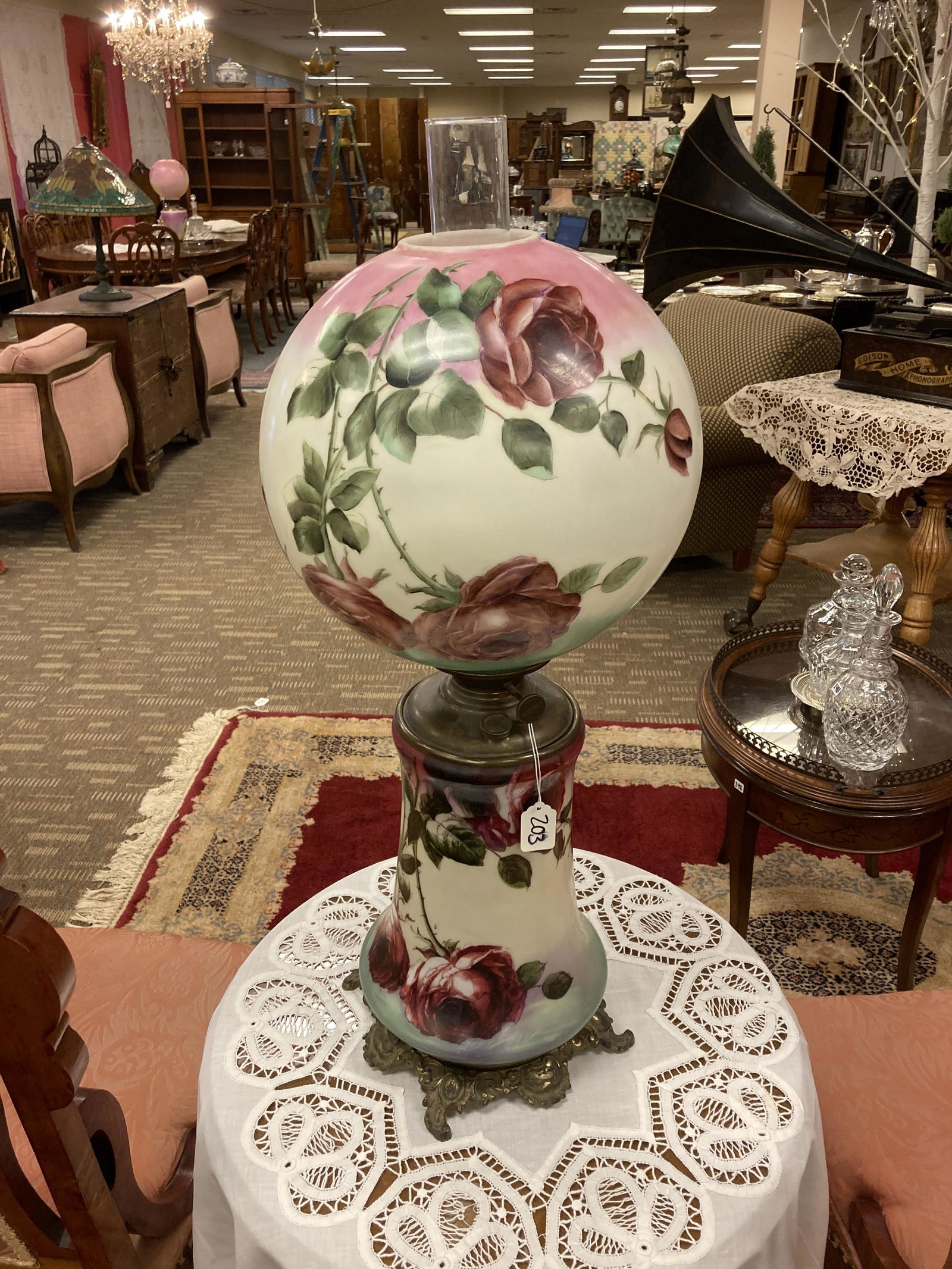 Oversized Rose Painted Hurricane Lamp (1 of 6)