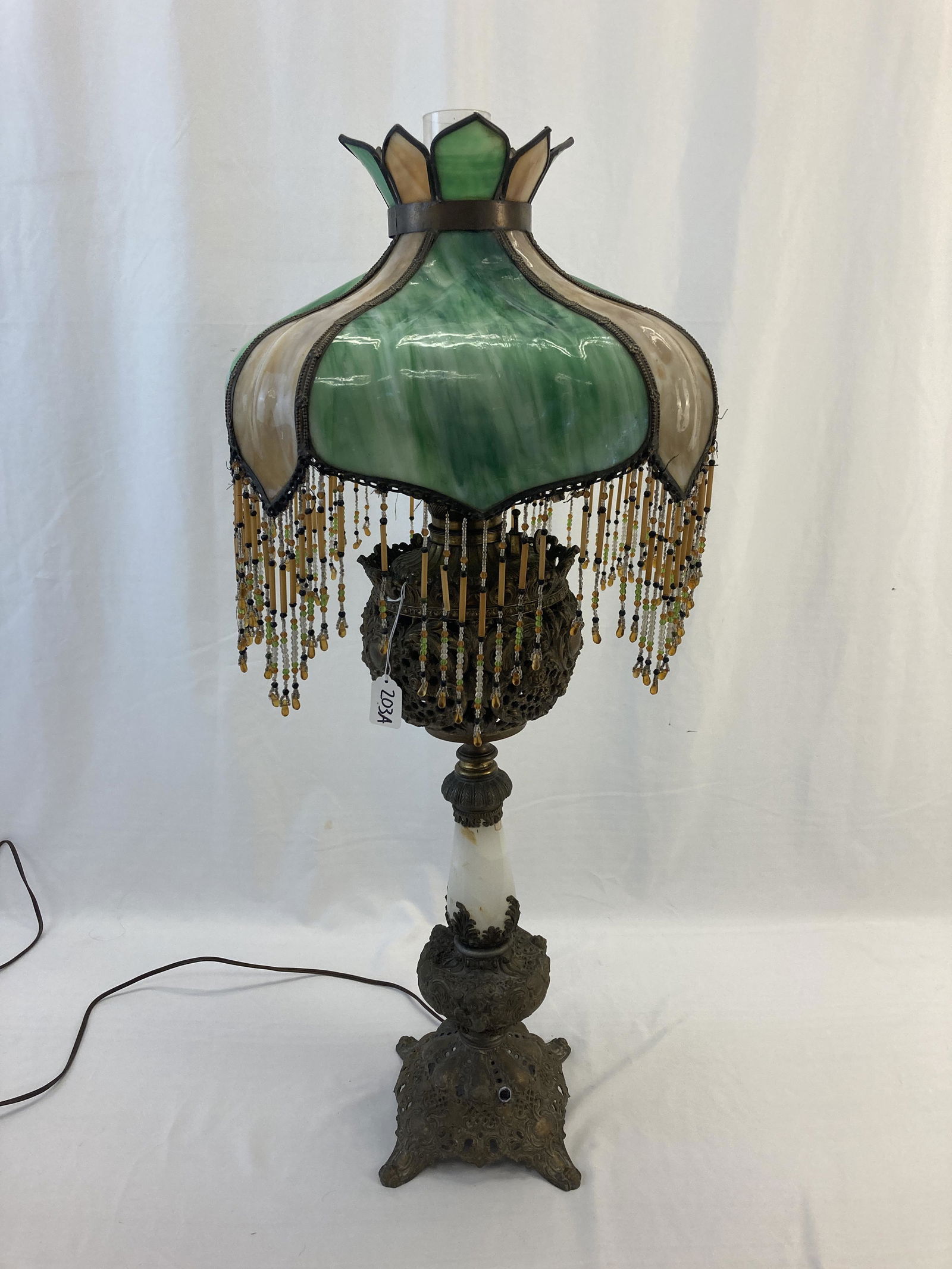 Brass & Marble Fringe Bent Shade Table Lamp (1 of 10)