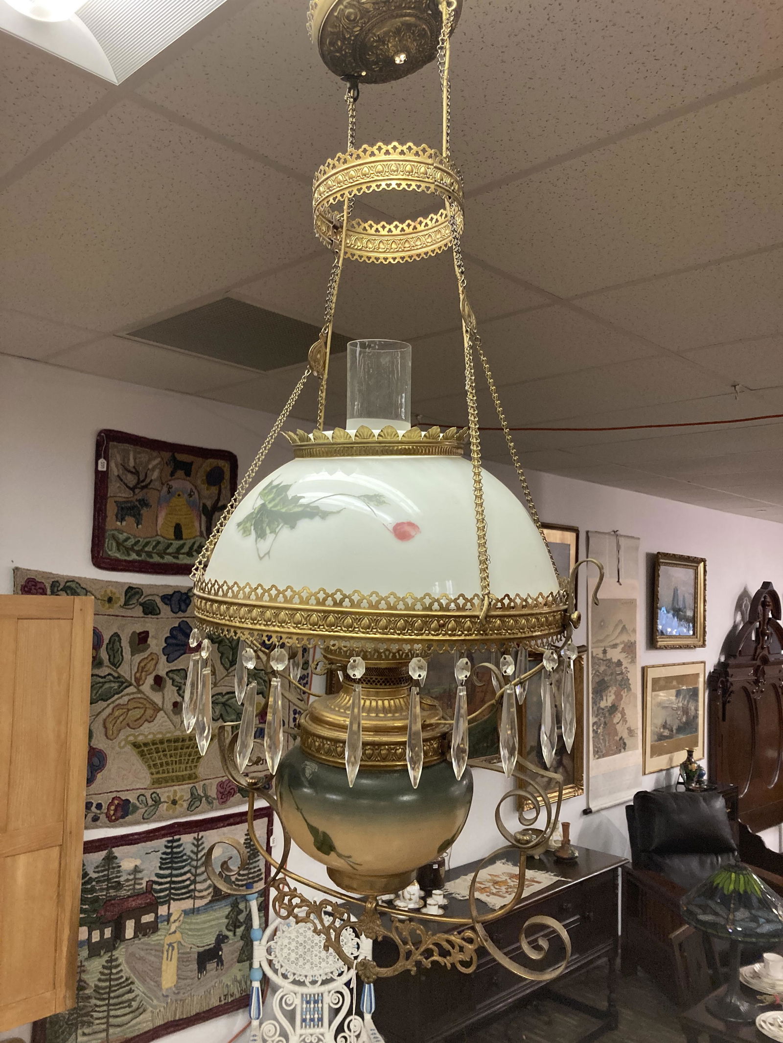 Hanging Victorian Electrified Oil Chandelier (1 of 7)