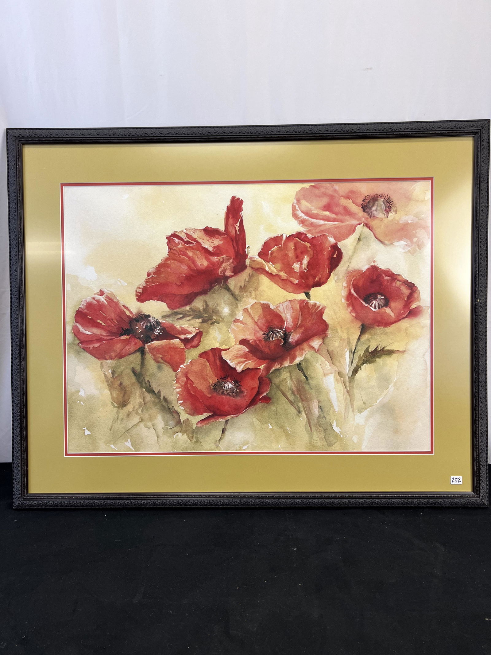 MCM Watercolor of Poppies, Signed (1 of 6)