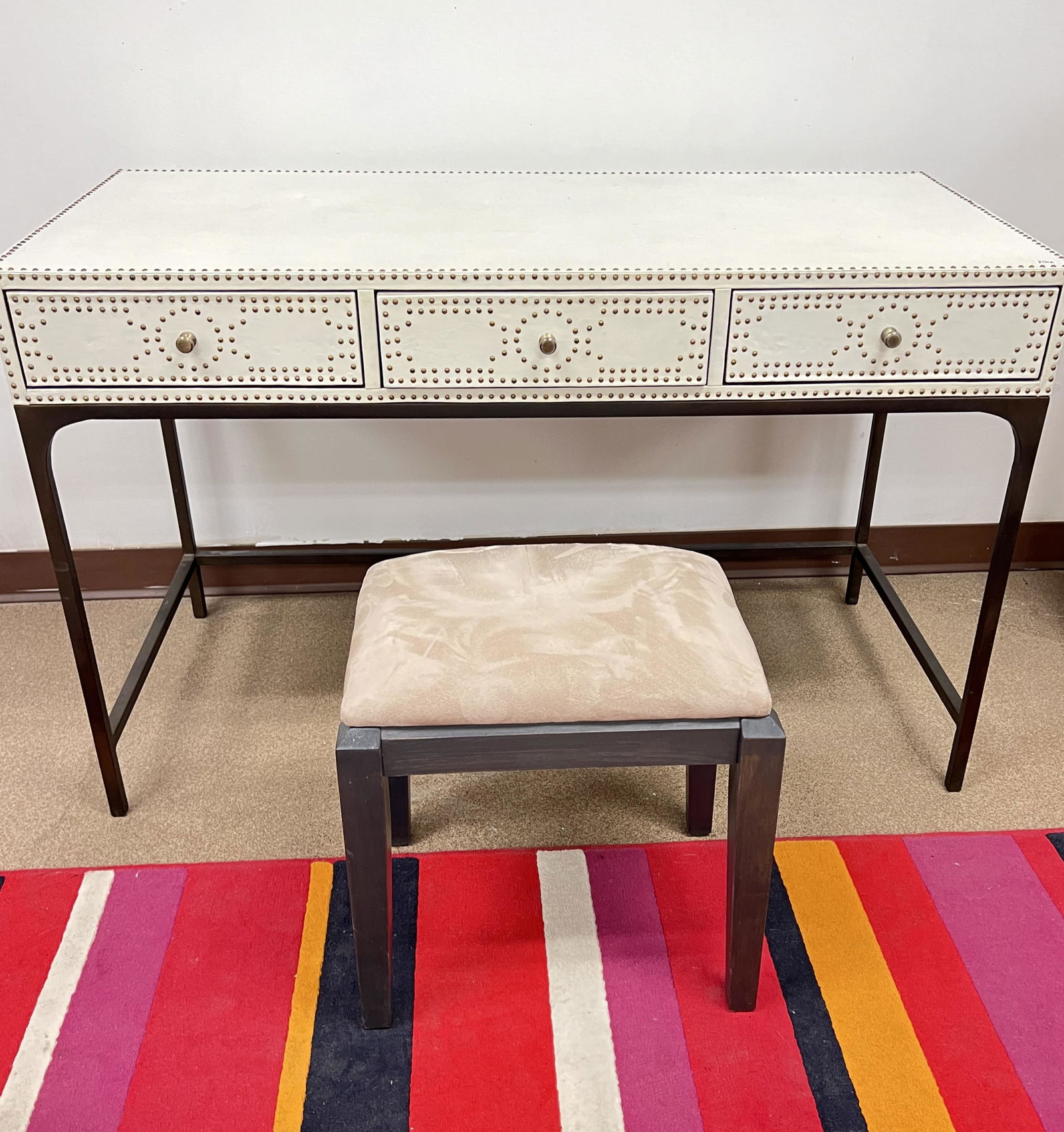 White Studded Campaign Desk and Stool (1 of 6)