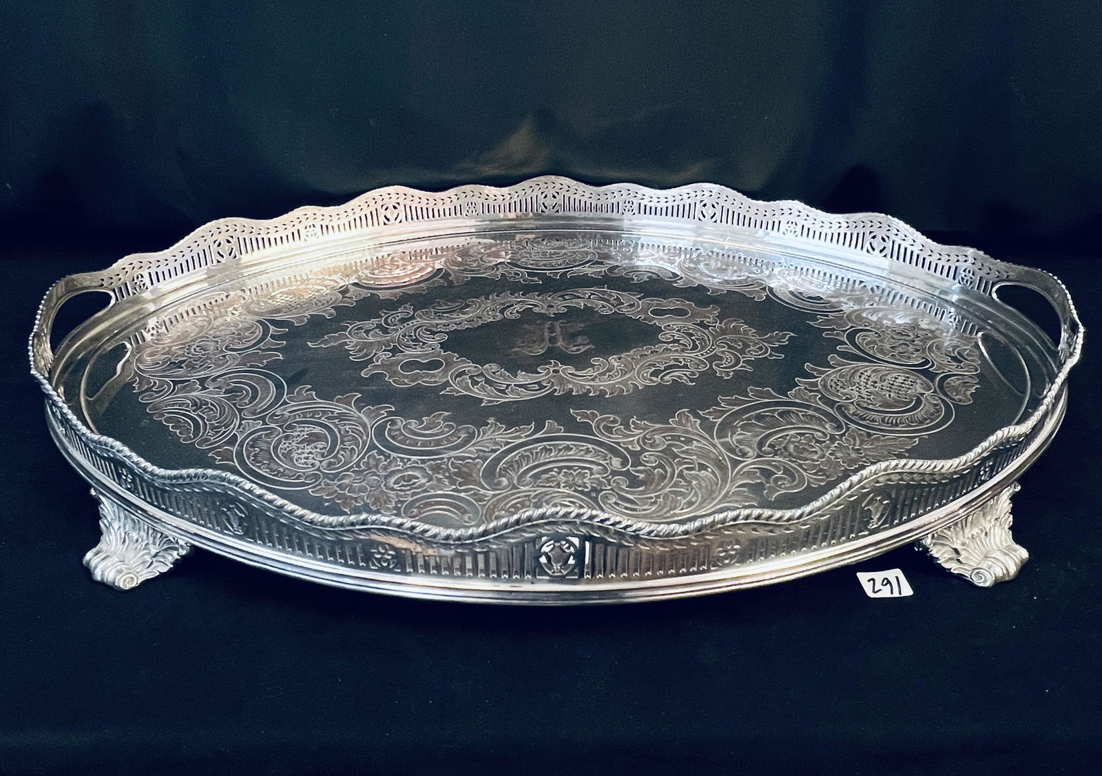 Ornate Large Footed Oval Tray With Reticulated Edges (1 of 8)