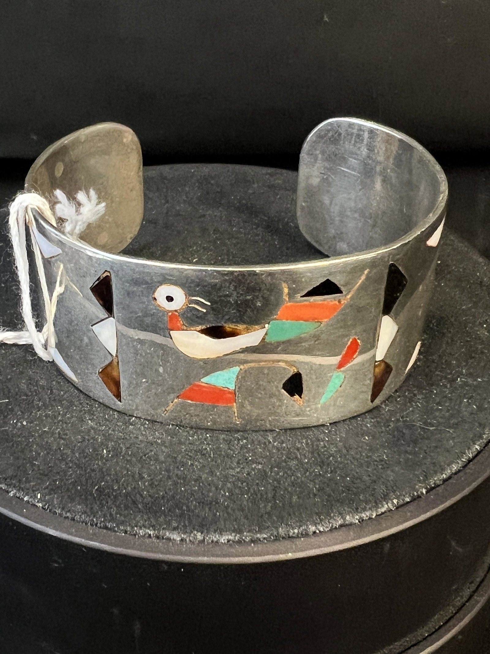Zuni Inlay Sterling Cuff Bracelet with Bird Design (1 of 6)