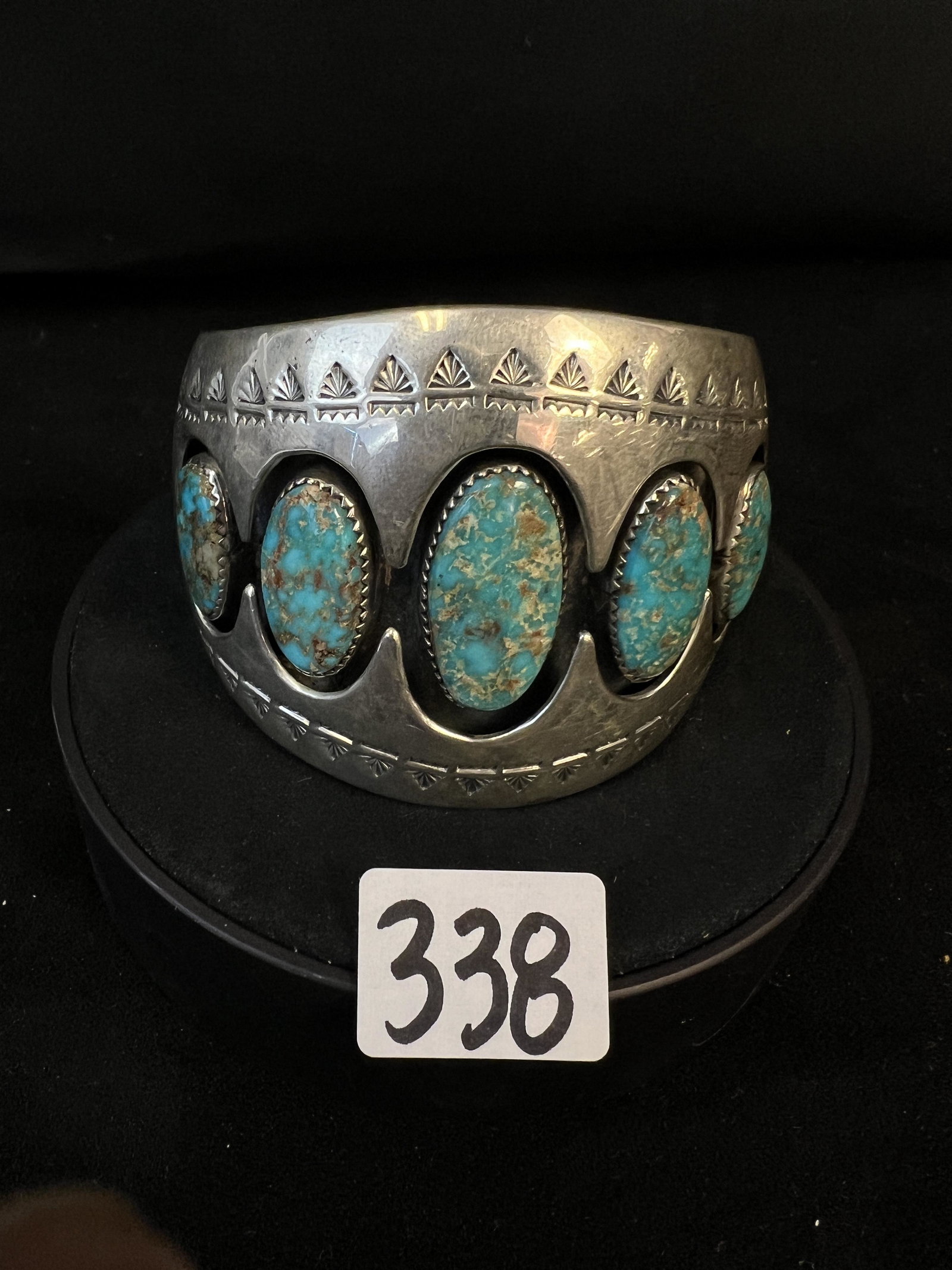 Five Stone Turquoise and Silver Cuff Bracelet Signed (1 of 8)