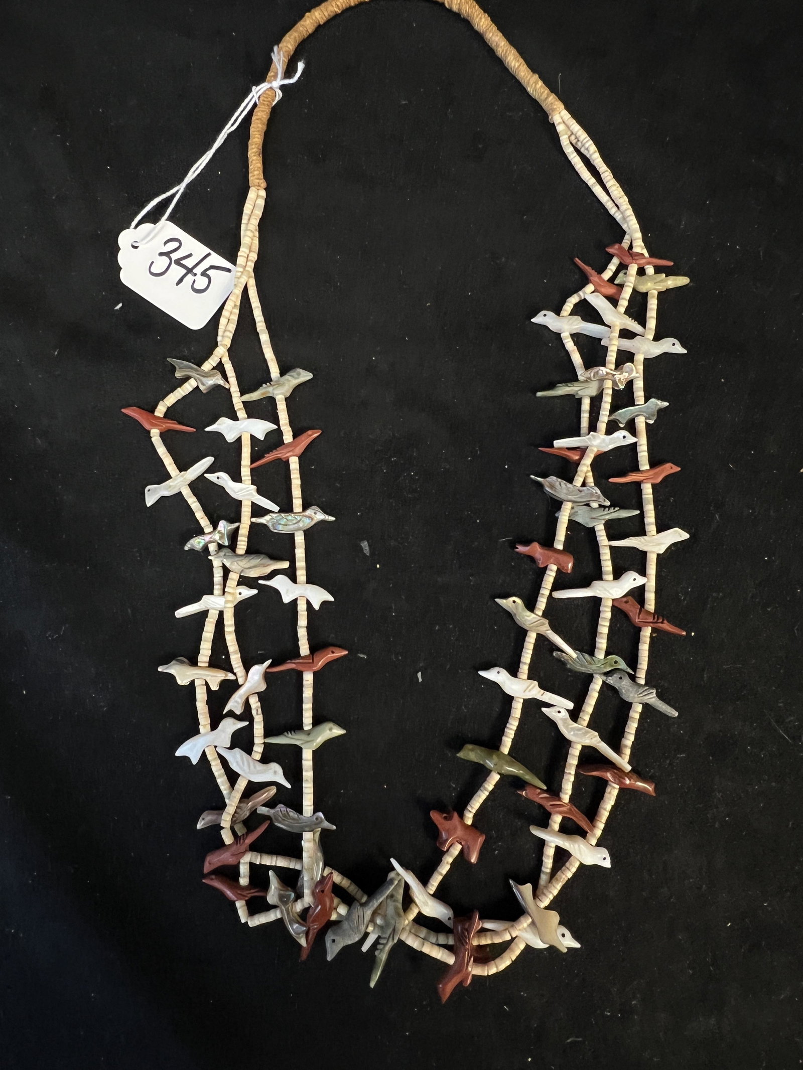 Three Strand Beaded Stone and Clamshell Bird Fetish Necklace (1 of 5)