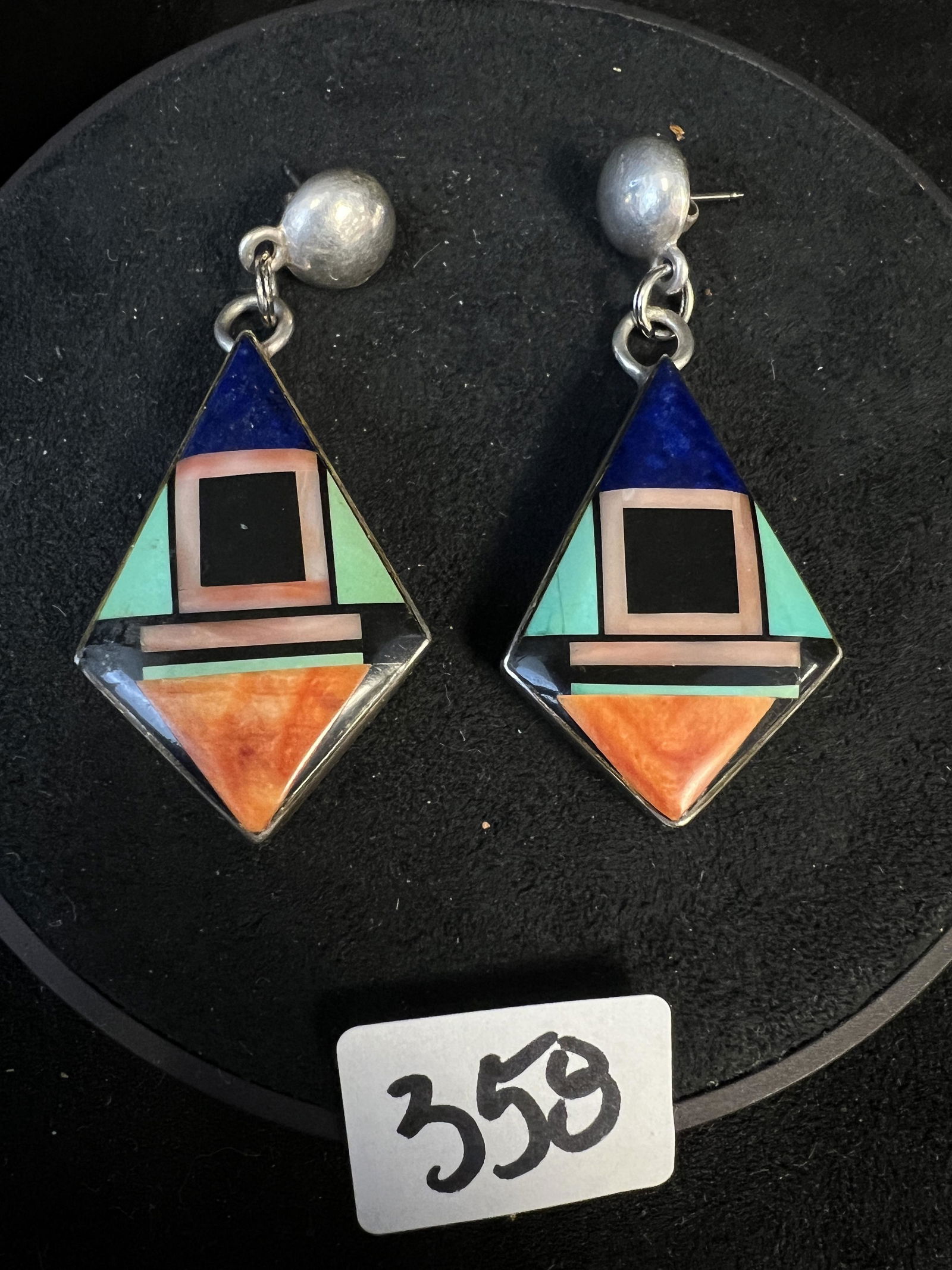 Three Pairs of Zuni Inlay and Silver Earrings (1 of 9)