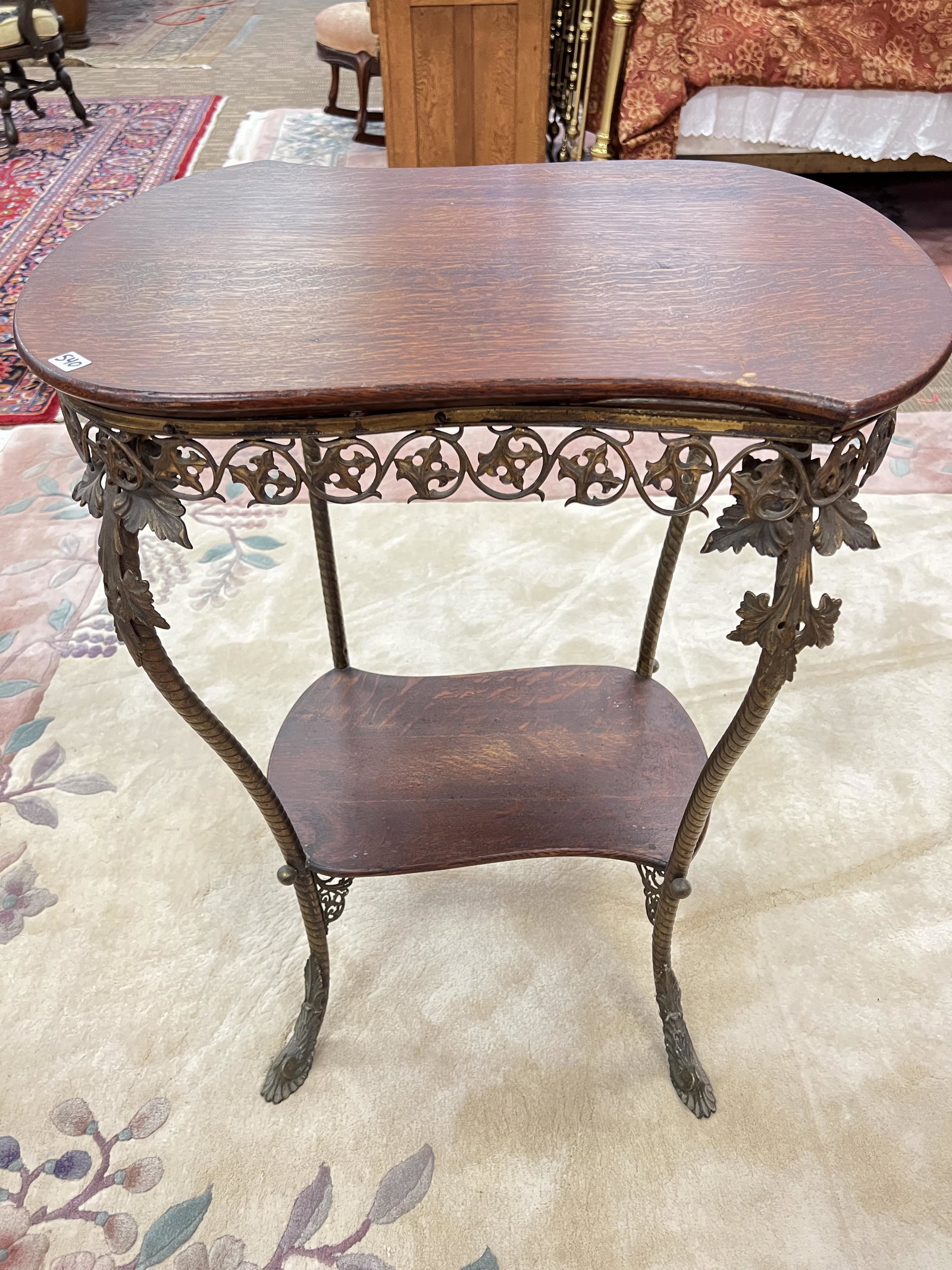 Oak Serpentine Bronze-Trim Parlor Table (1 of 8)