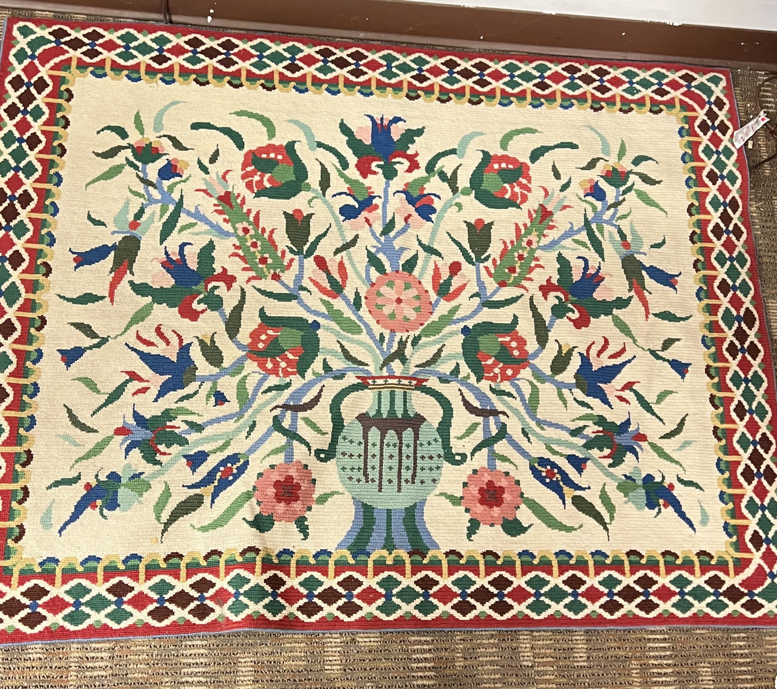 Folk Art Hooked Rug of Flower Arrangement (1 of 4)