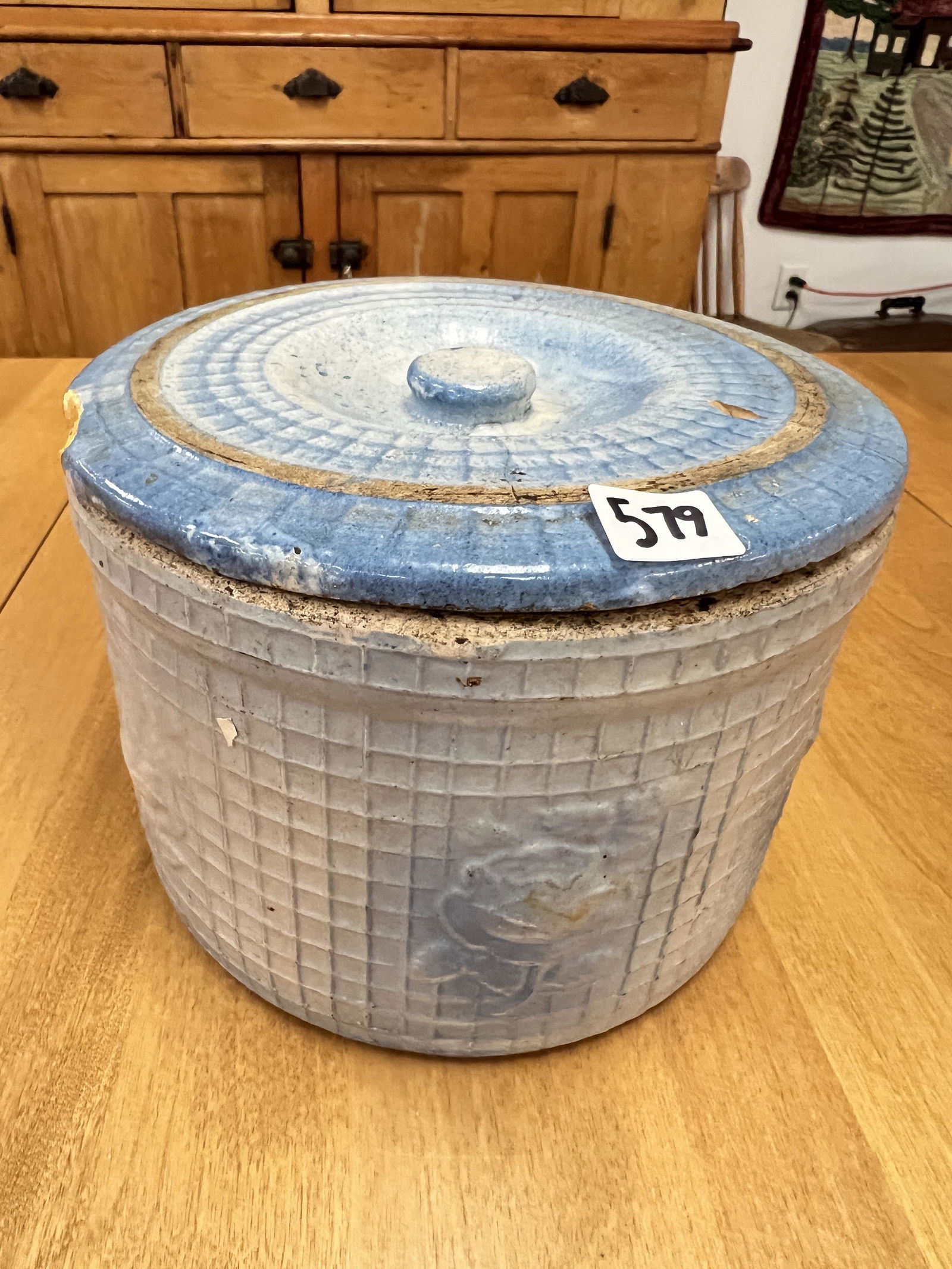 Blue & Grey Stoneware Butter Crock (1 of 6)