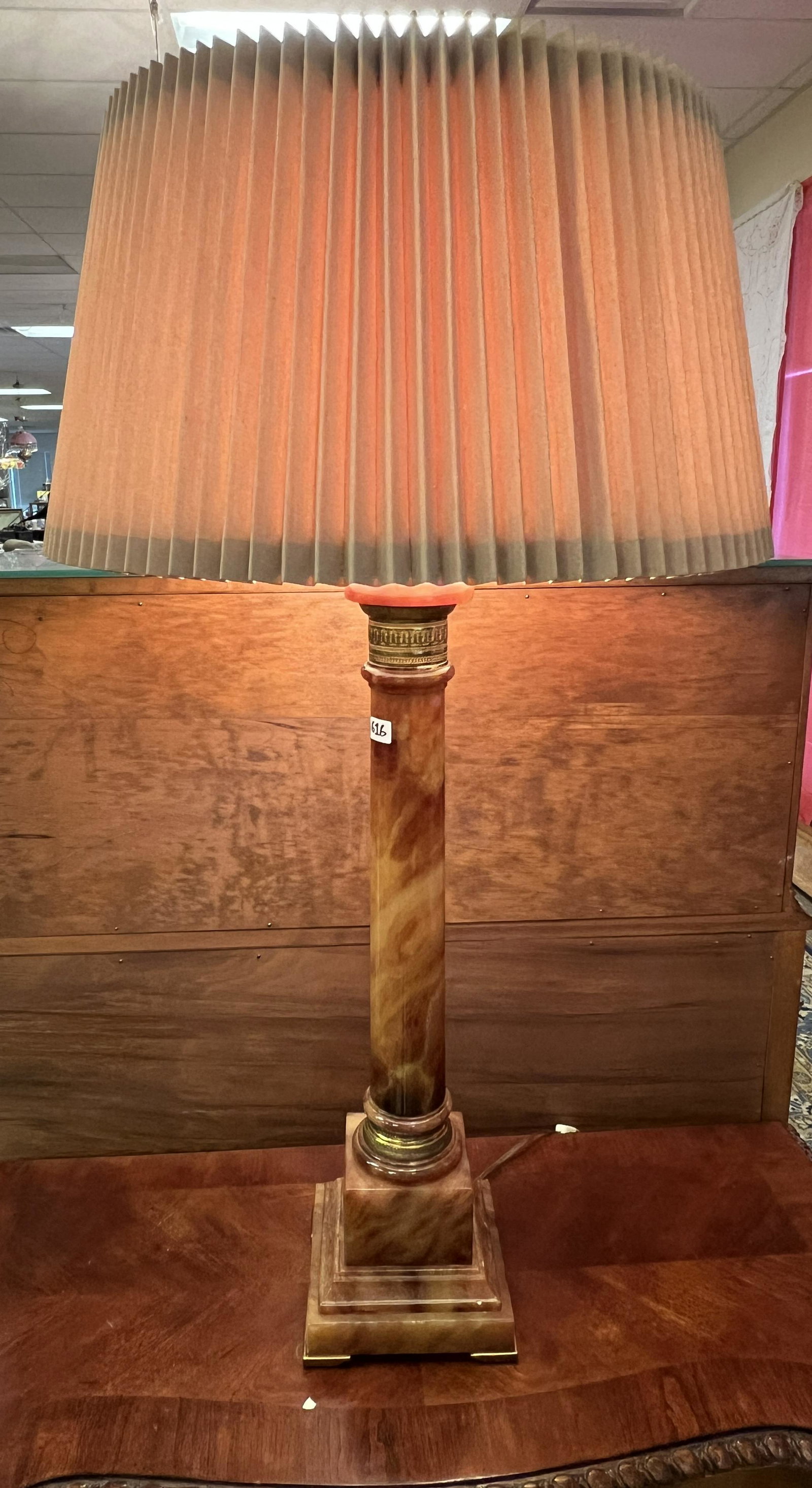 Marble Pillar Table Lamp w/ Bronze Trim (1 of 5)