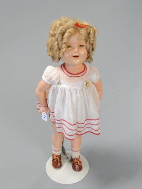 Antique, large size, Ideal composition Shirley Temp: Antique, large size, Ideal composition Shirley Temple doll with all original clothes and button