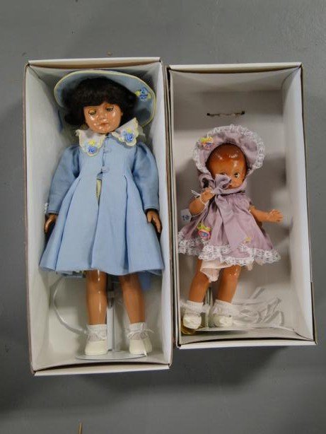 Group of two dolls to include: Effanbee Louise (199: Group of two dolls to include: Effanbee Louise (1999) in original clothes with accessories, Effanbee Patsy Joan (1995) with certificate