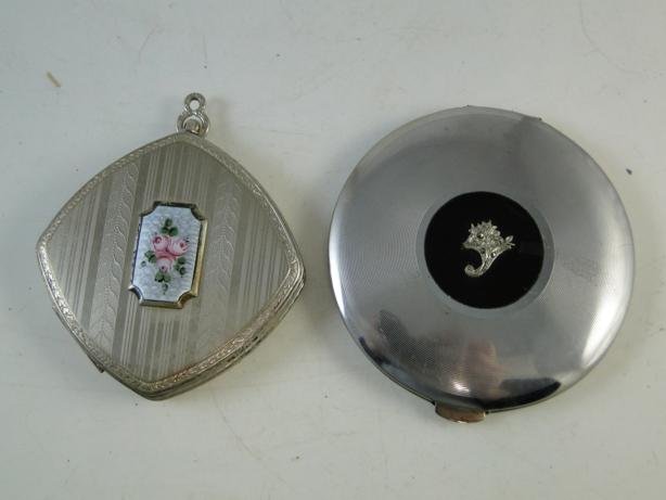 Two compacts - one enameled and one with marcocite: Two compacts - one enameled and one with marcocite
