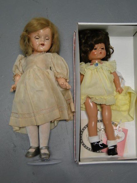 Antique composition doll along with Effanbee Patsy: Antique composition doll along with Effanbee Patsy Joan (1995), both in need of a doll hospital