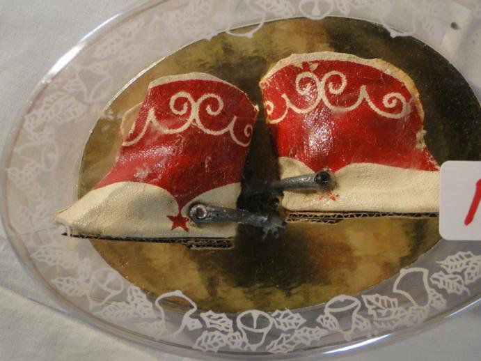 Pair of red and white doll cowboy boots: Pair of red and white doll cowboy boots