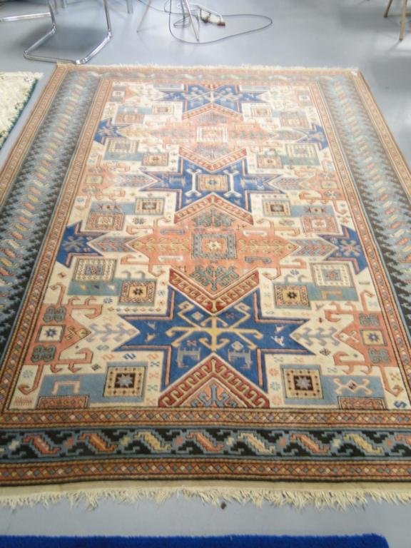 Hand-tied, geometric, tribal, middle eastern rug, : Hand-tied, geometric, tribal, middle eastern rug, 104" x 79". Estimate $150-$250