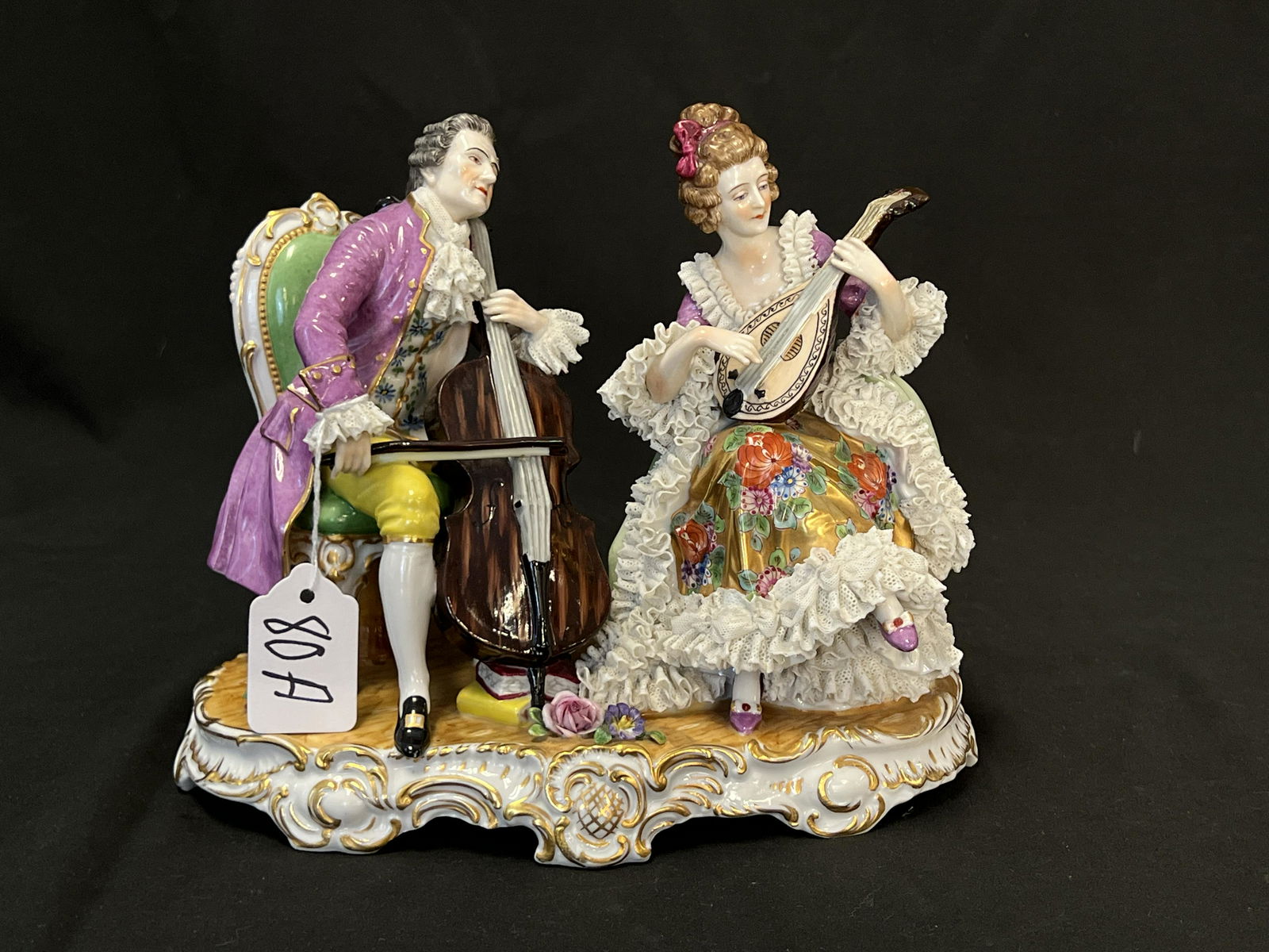 Dresden Figurine of Man & Woman w/ String Instruments (1 of 5)