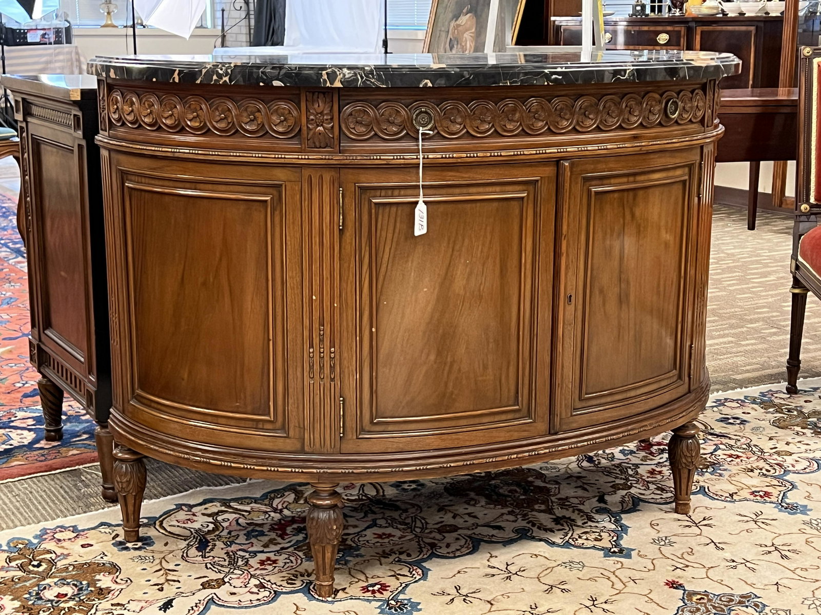 1920s Circassian Bow-Front Mahogany Entry Cabinet (1 of 7)