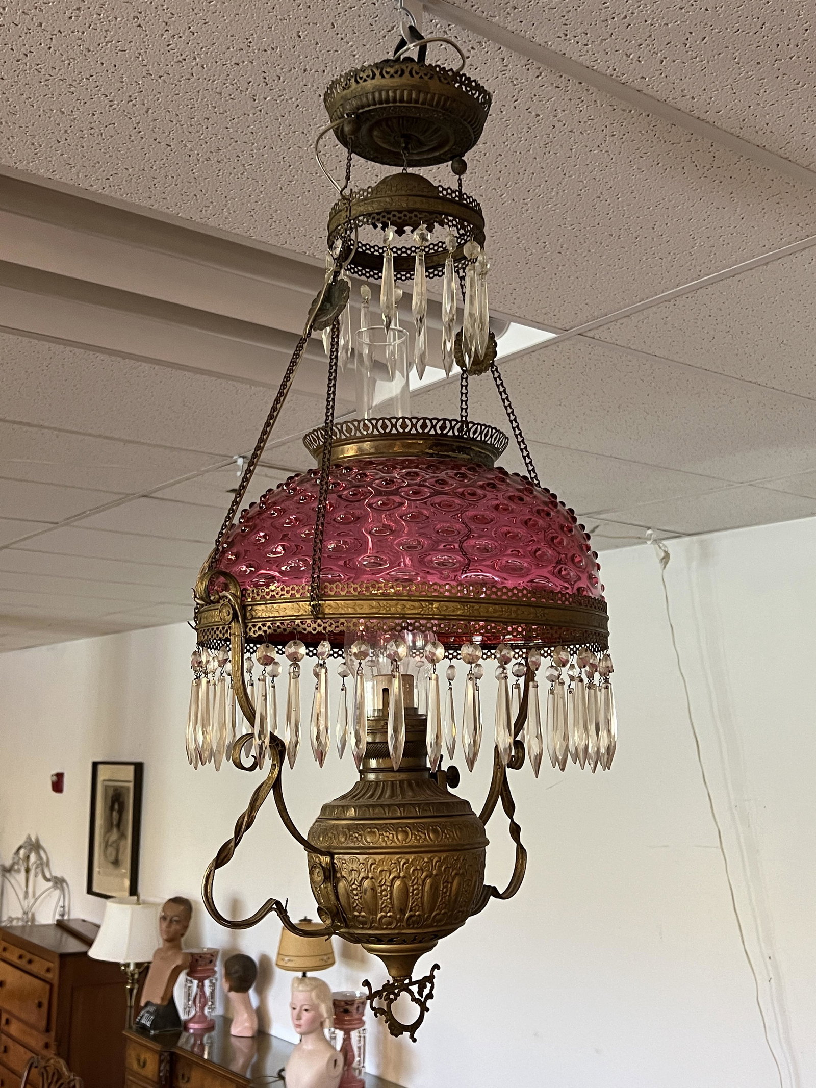 Cranberry Hobnail Oil Chandelier (1 of 6)
