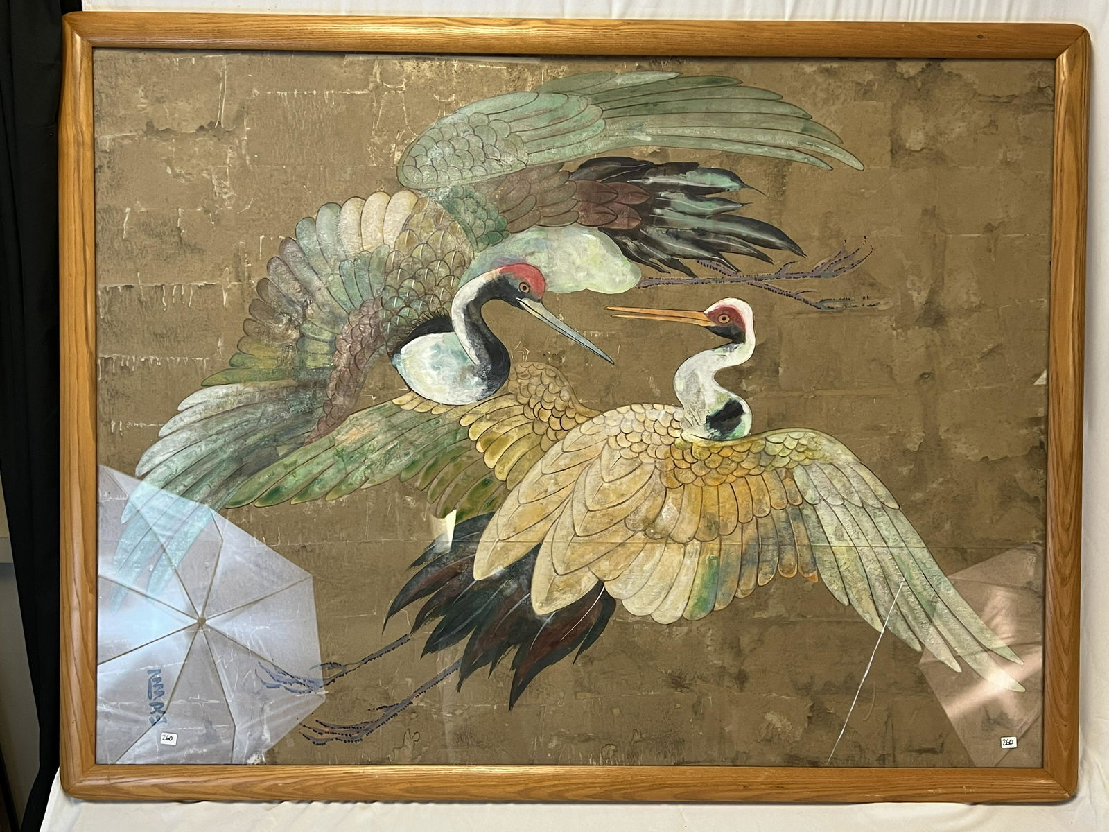 Immense Oriental Watercolor of Storks (1 of 6)