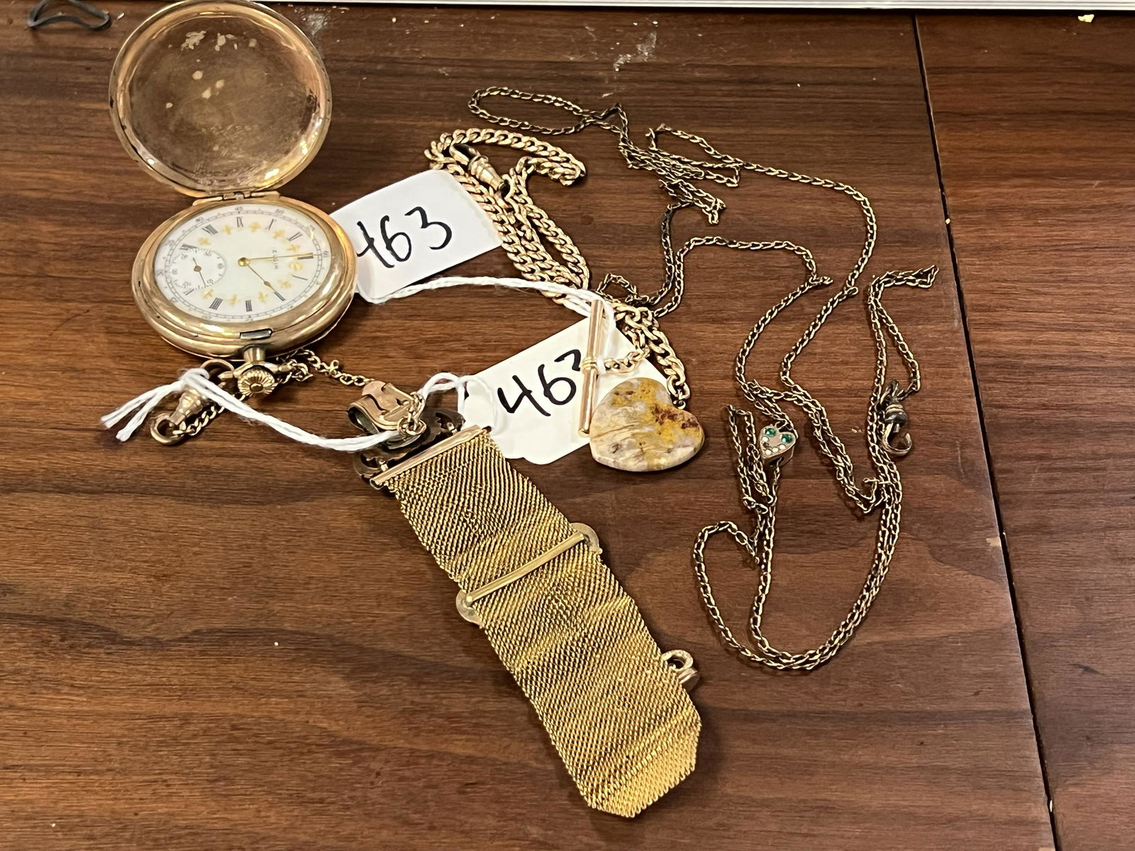 Victorian Elgin Pocket Watch, Chain, Fobs, More Auction