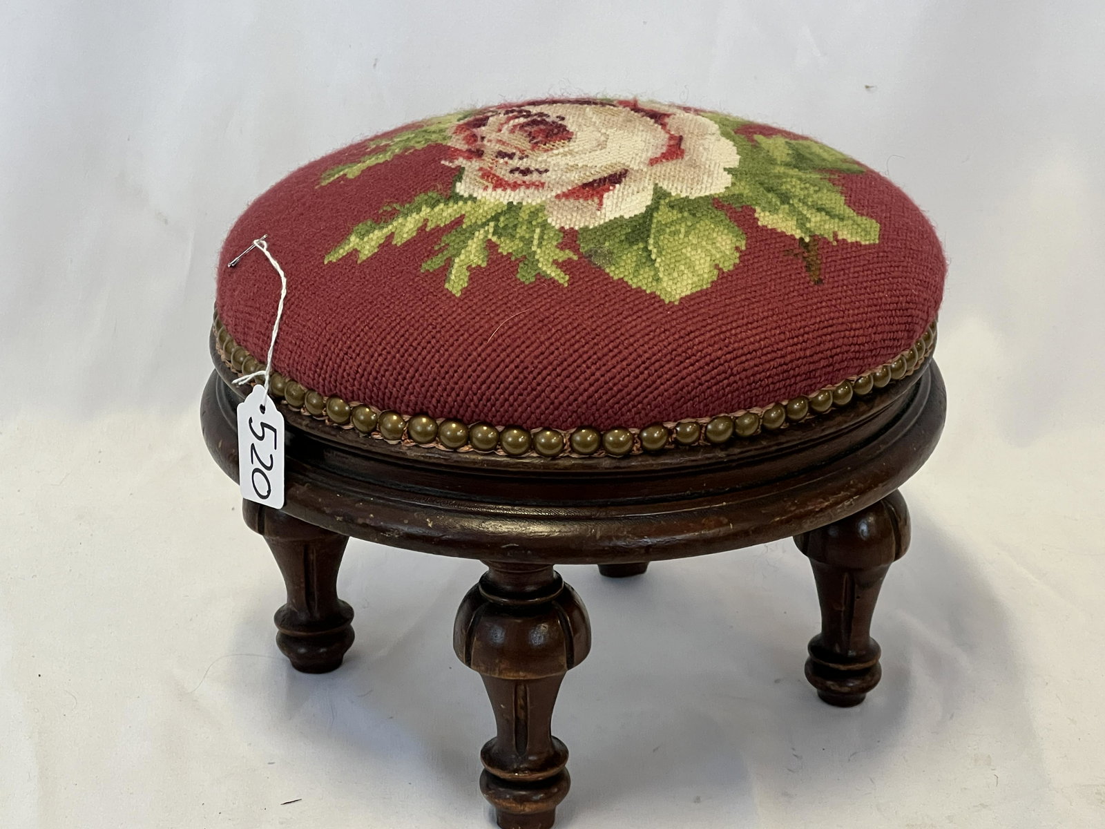 Victorian Walnut Round Needlepoint Footstool (1 of 3)