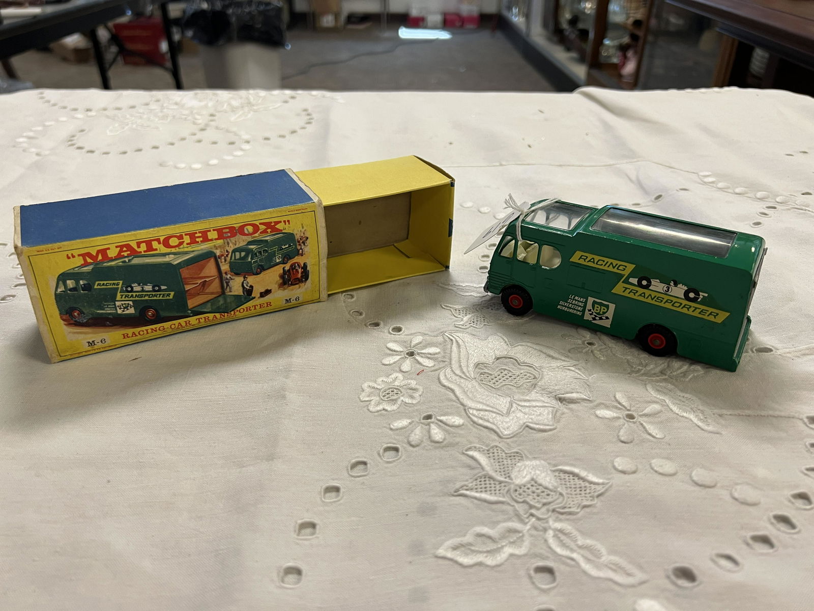 Matchbox Racing Car Transporter M-6: A Matchbox Racing Car Transporter M-6 in mint condition with original box.