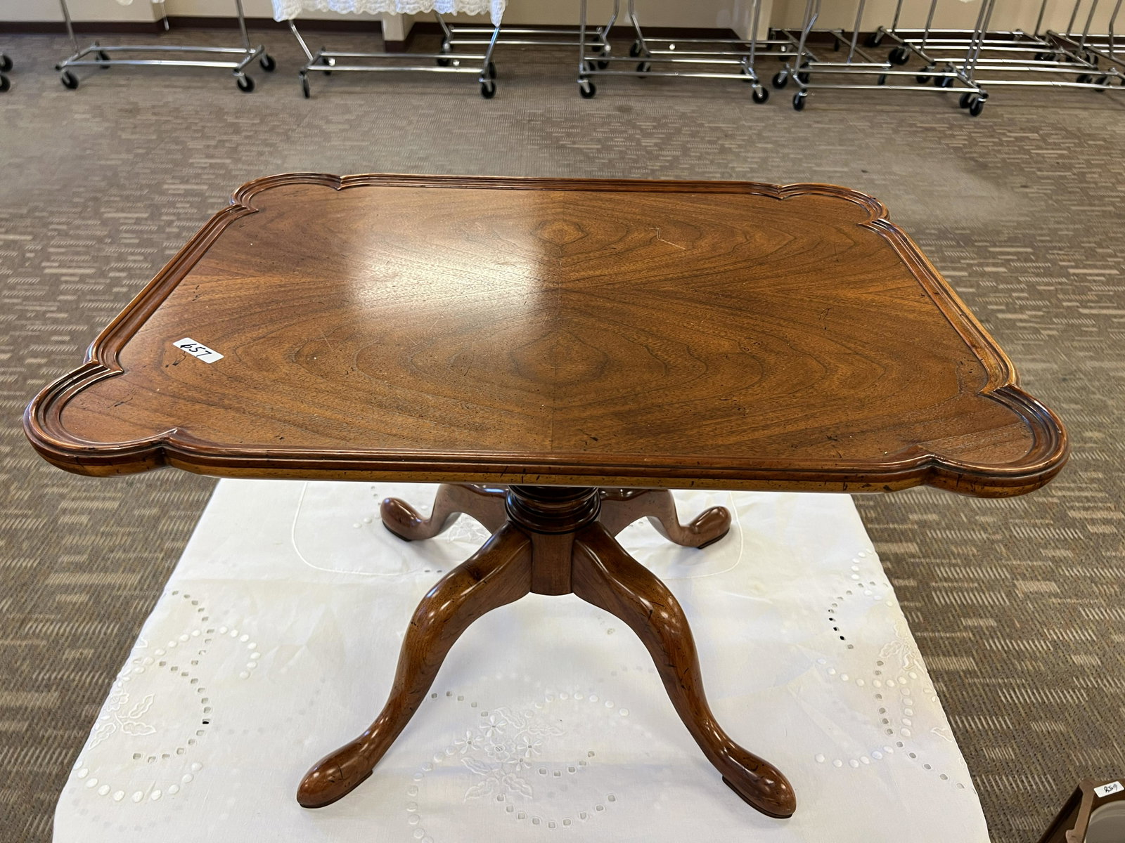 Queen Anne Mahogany Coffee Table: A Queen Anne mahogany coffee table, measuring 17.5" tall X 26" across X 20" deep.